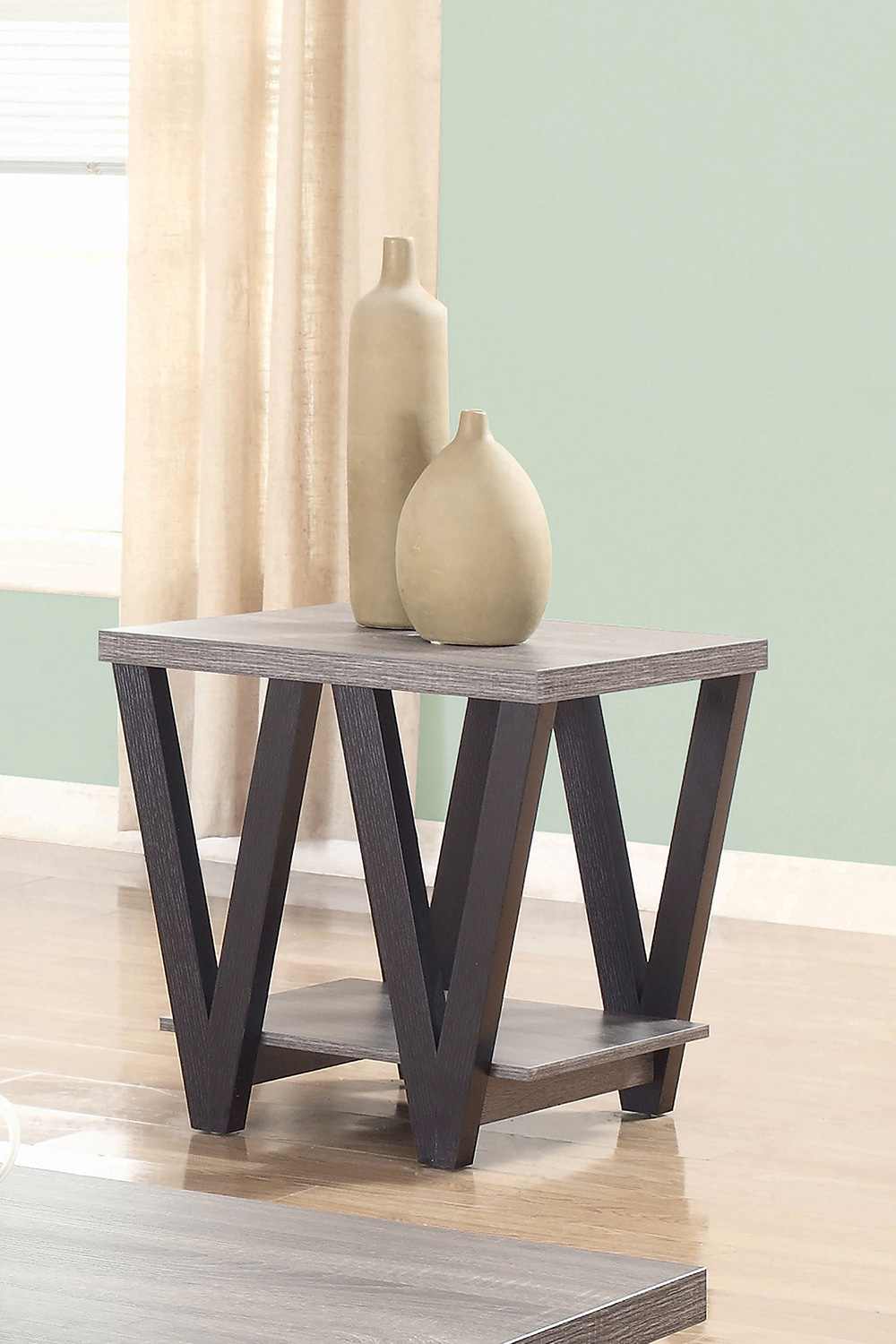 Coaster - Higgins V-Shaped End Table in Black/Antique Gray