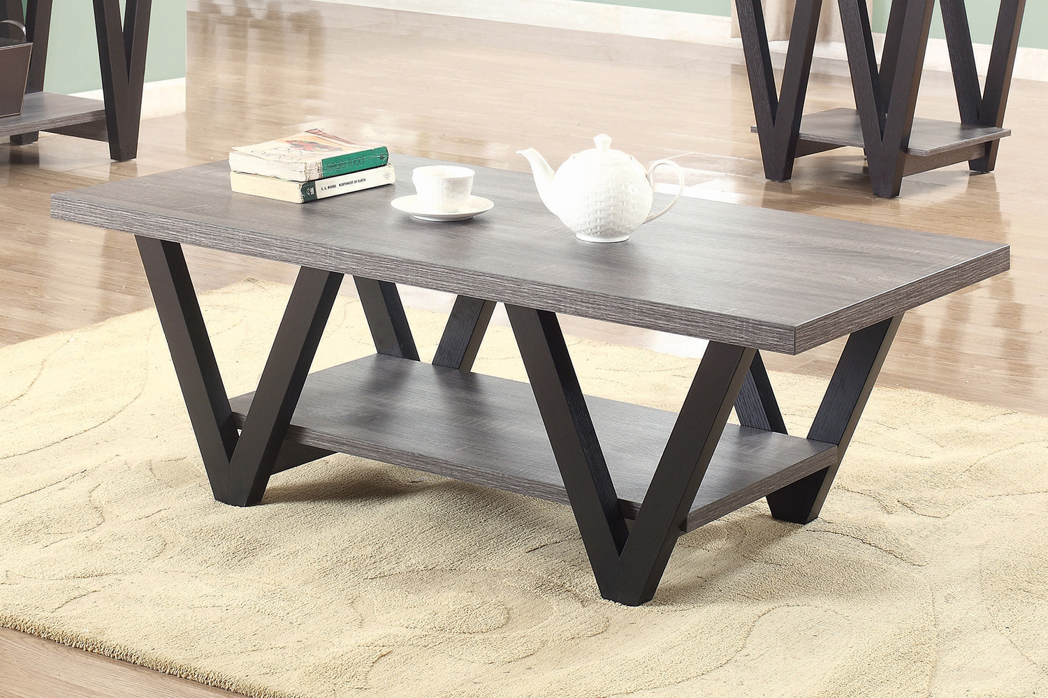 Coaster - Higgins V-Shaped Coffee Table in Black/Antique Gray