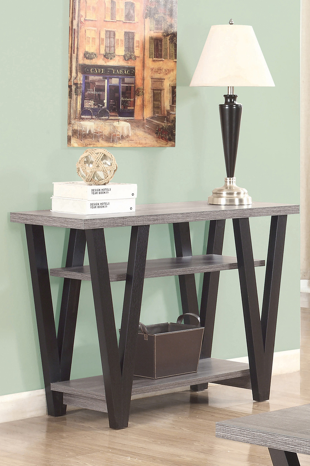 Coaster - V-Shaped Sofa Table in Black/Antique Gray