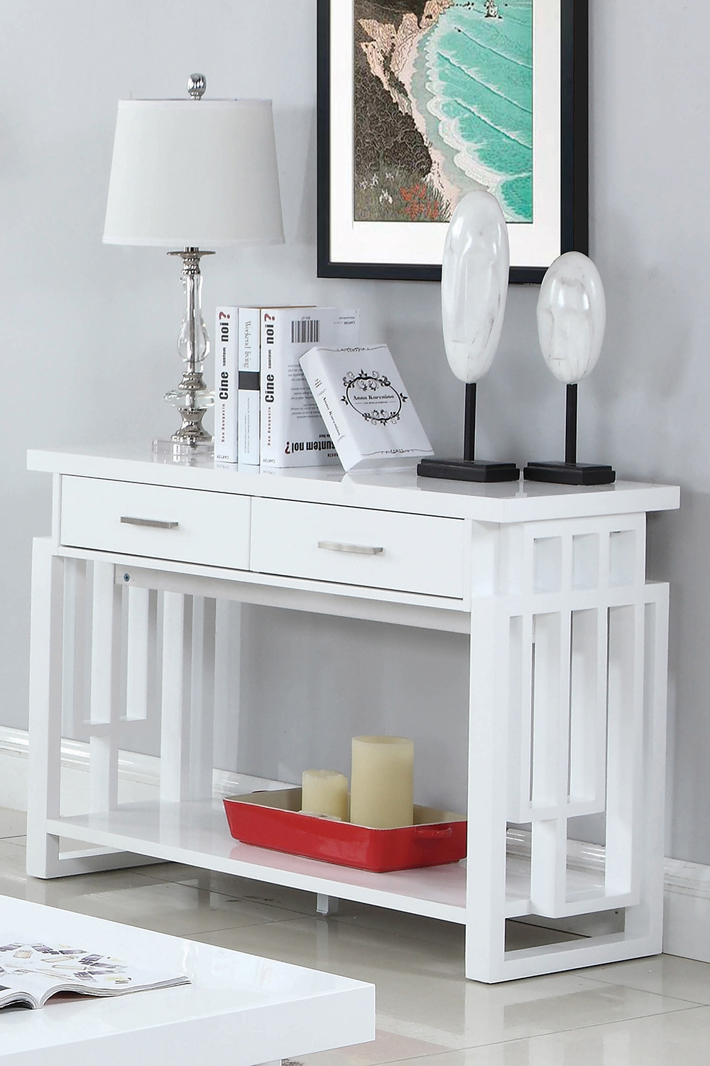 Coaster - Rectangular 2-Drawer Sofa Table in High Glossy White