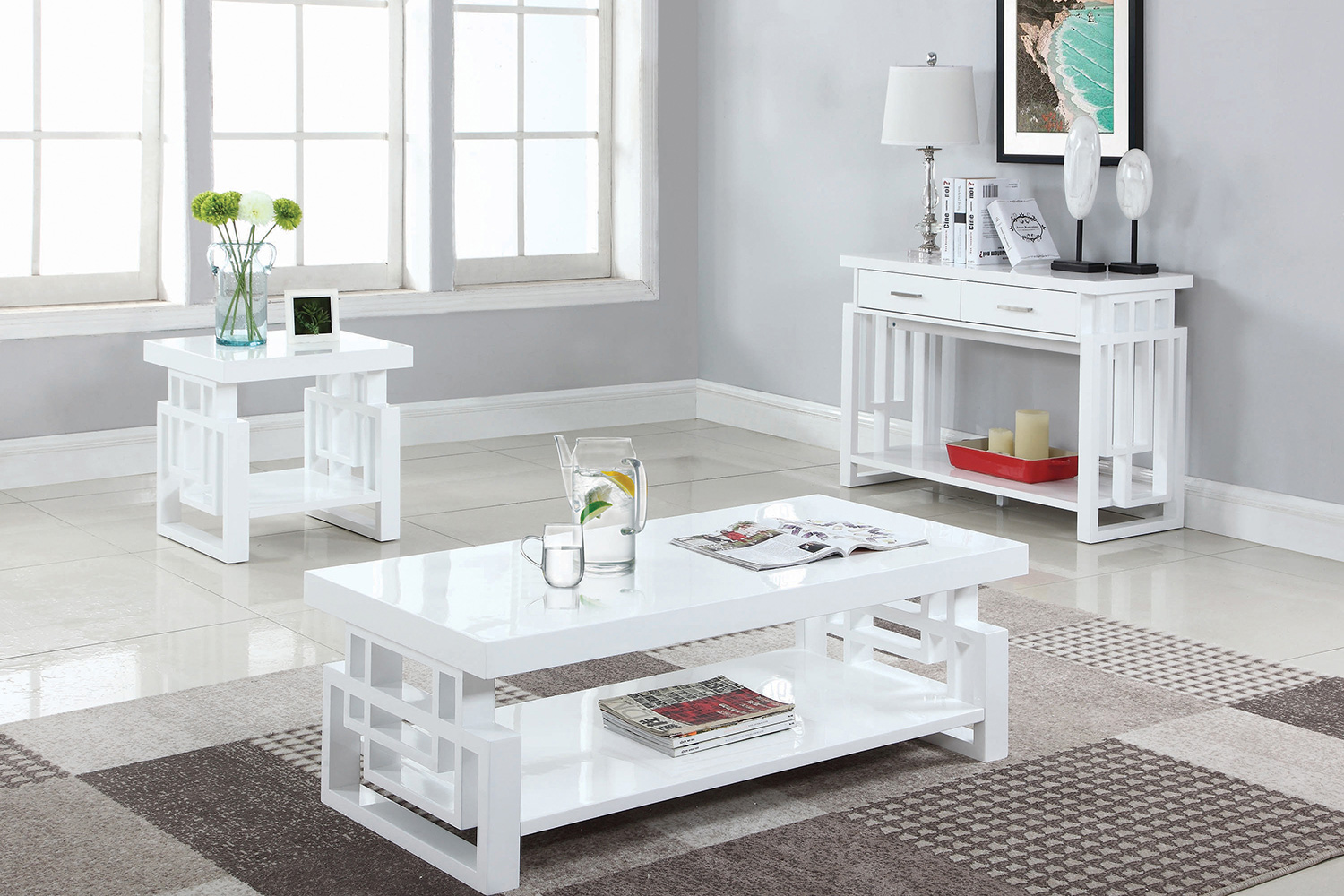 Coaster - Rectangular 2-Drawer Sofa Table in High Glossy White