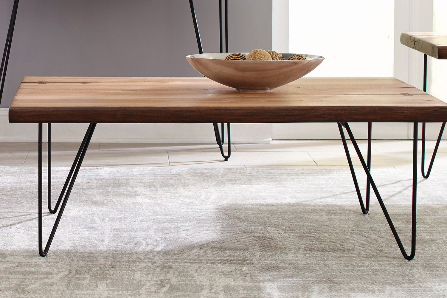 Coaster - Coffee Table With Hairpin Legs in Natural Honey/Gunmetal