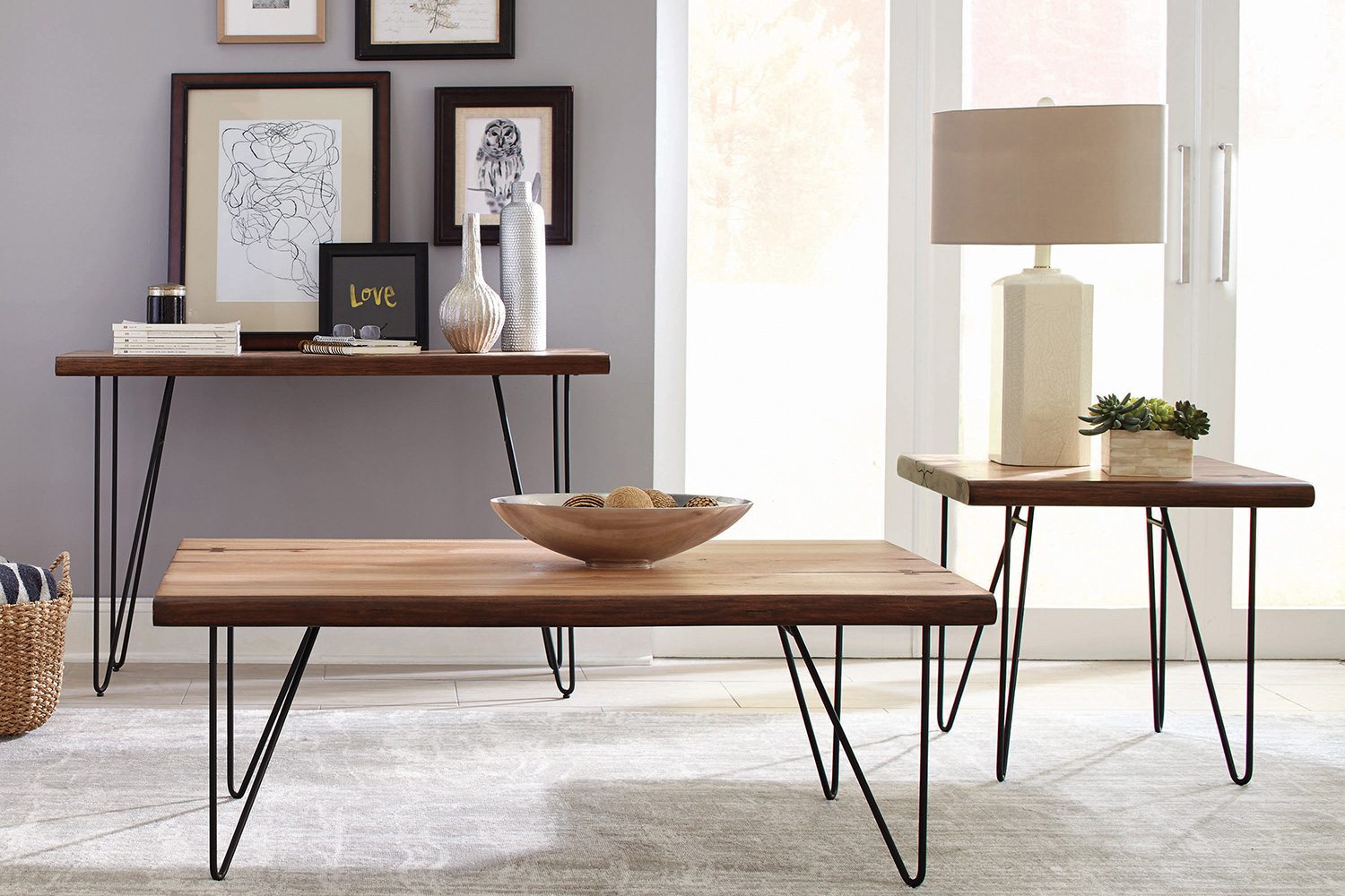 Coaster - Coffee Table With Hairpin Legs in Natural Honey/Gunmetal