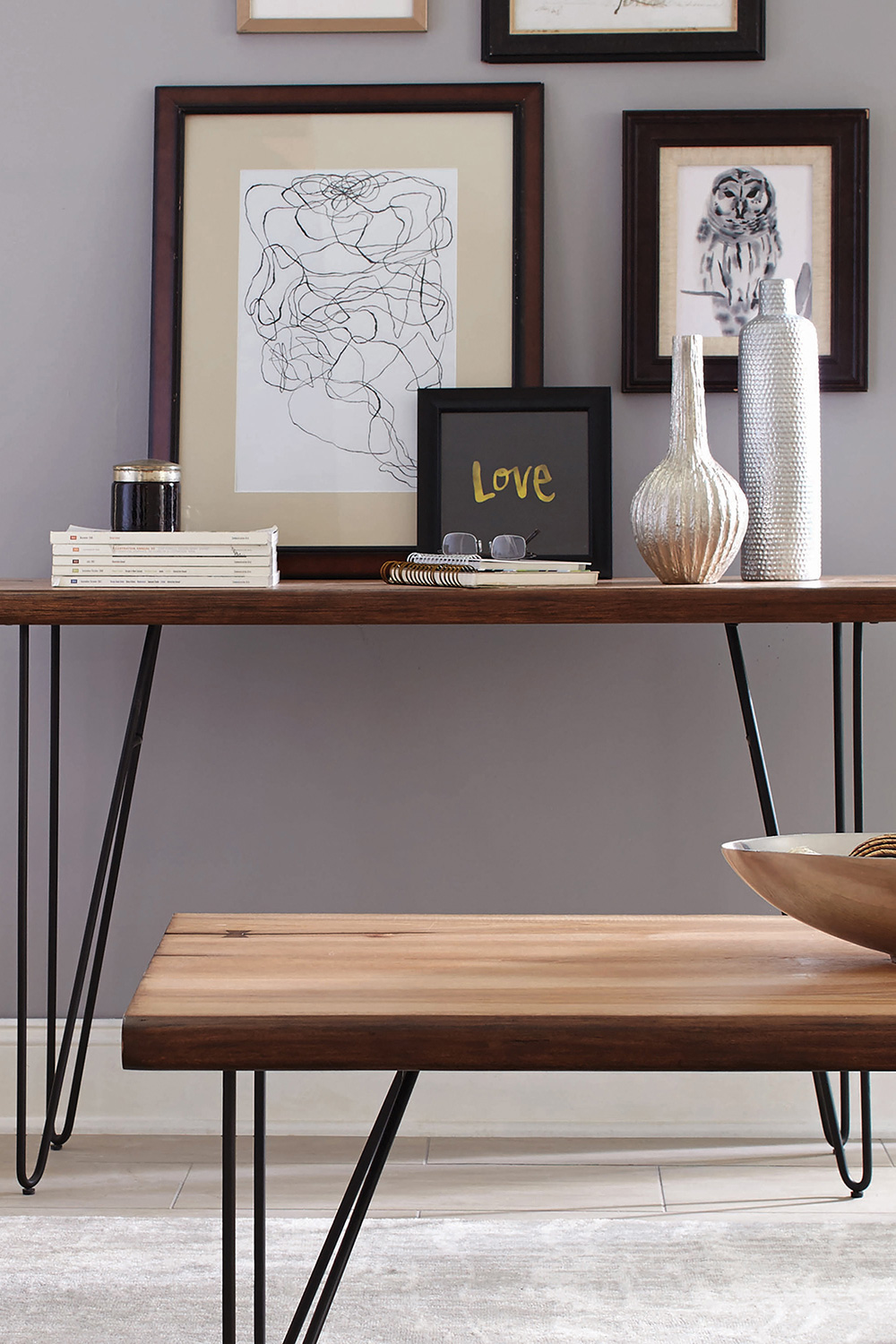 Coaster - Sofa Table With Hairpin Legs in Natural Honey/Gunmetal