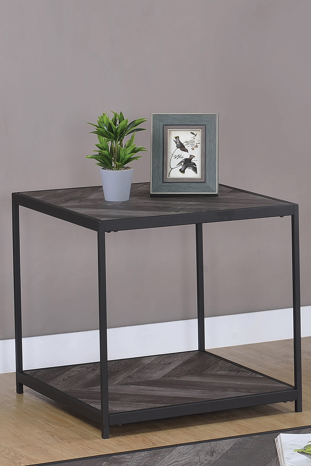 Coaster - Beckley Chevron End Table in Rustic Gray Herringbone