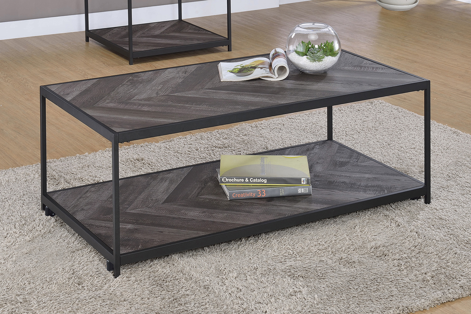 Coaster - Beckley Chevron Coffee Table in Rustic Gray Herringbone