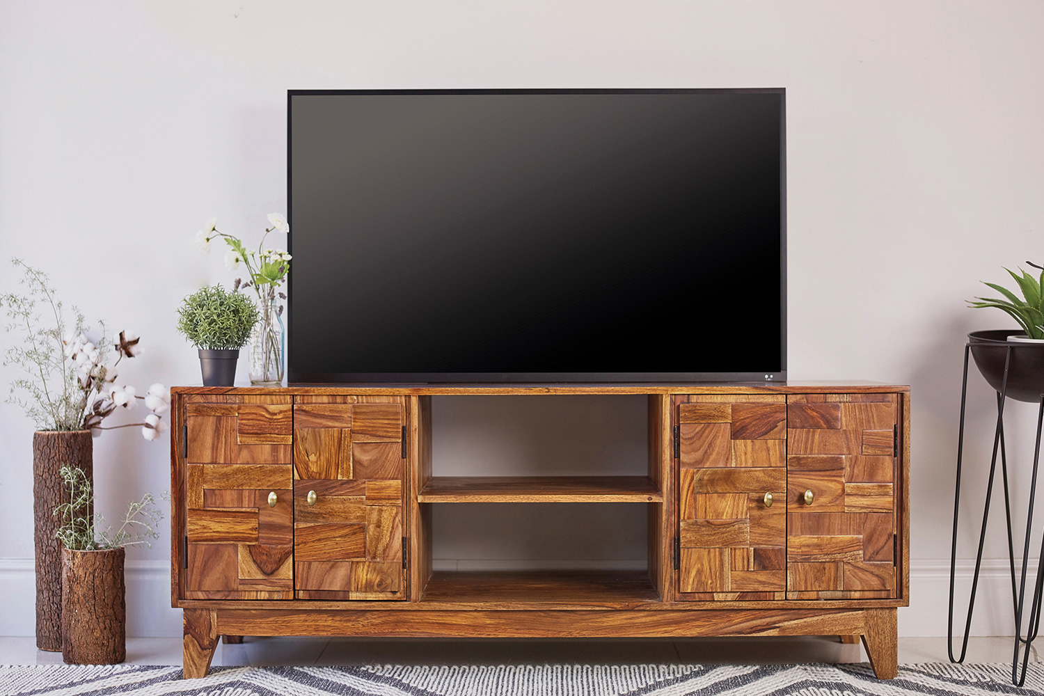 Coaster - 4-Door TV Console in Natural Sheesham