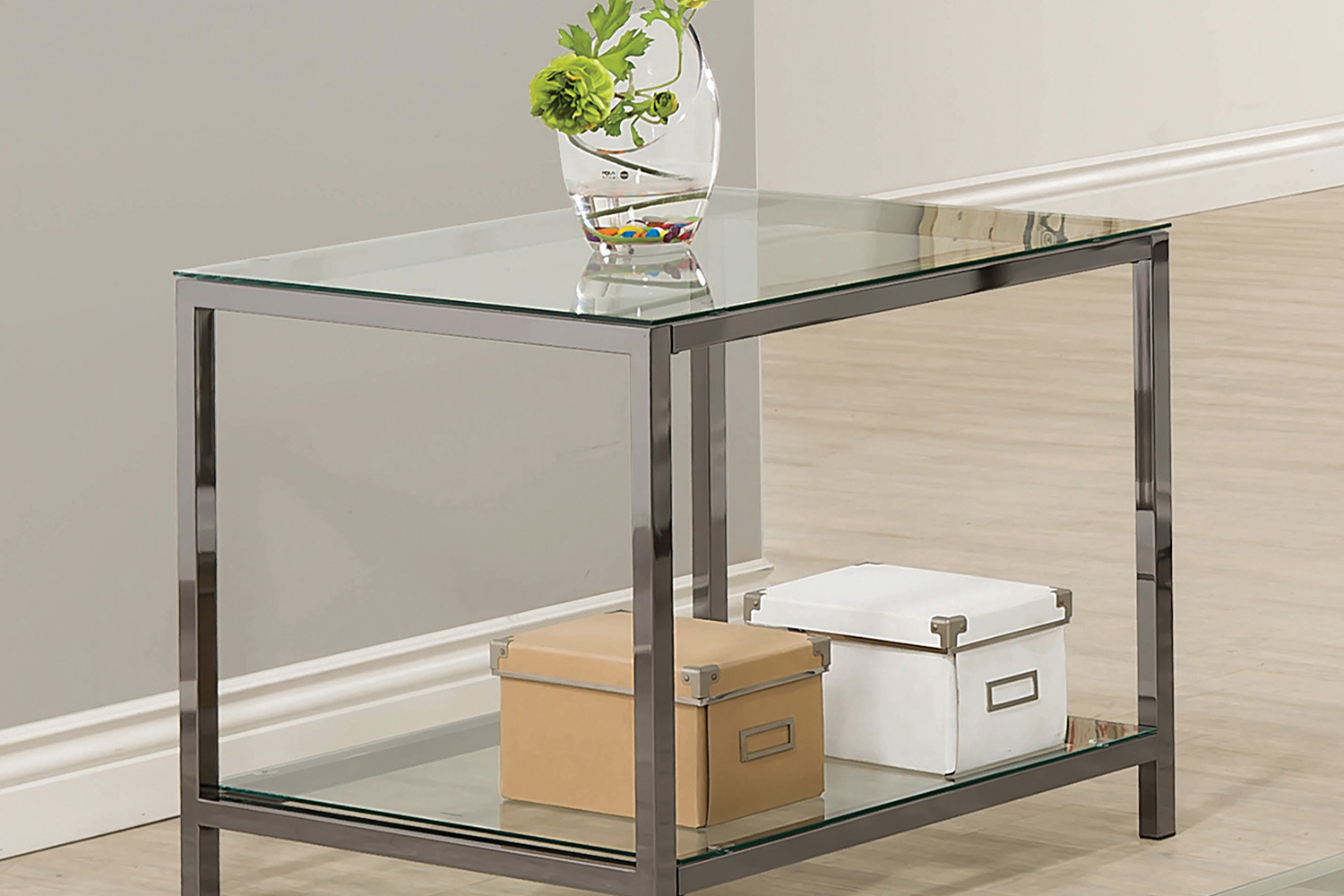 Coaster - Ontario End Table With Glass Shelf in Black Nickel