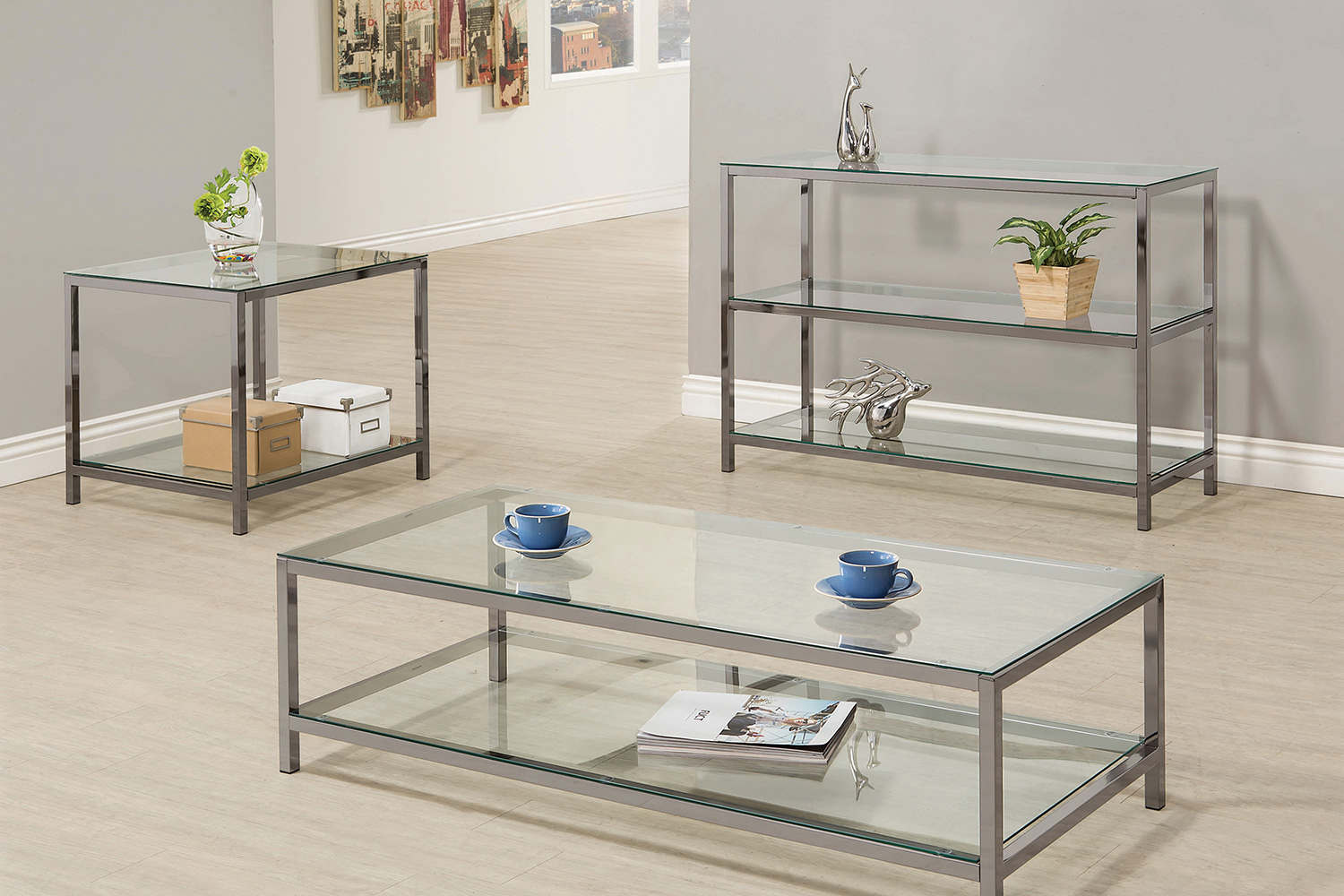 Coaster - Ontario End Table With Glass Shelf in Black Nickel