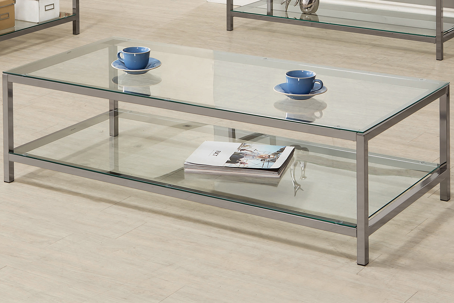 Coaster - Ontario Coffee Table With Glass Shelf in Black Nickel