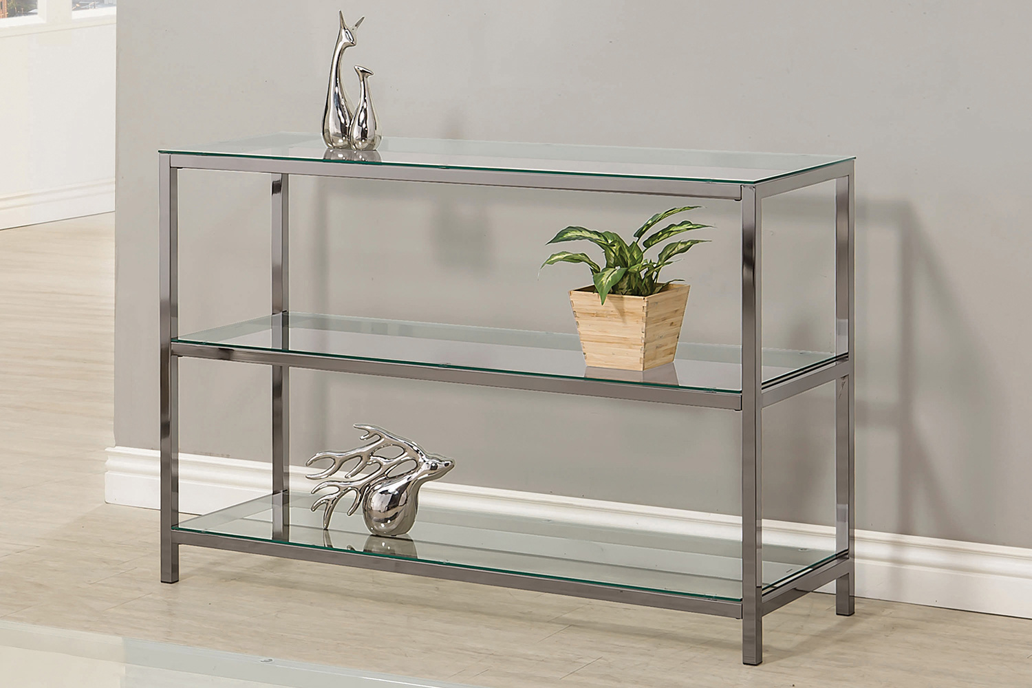 Coaster - Ontario Sofa Table With Glass Shelf in Black Nickel