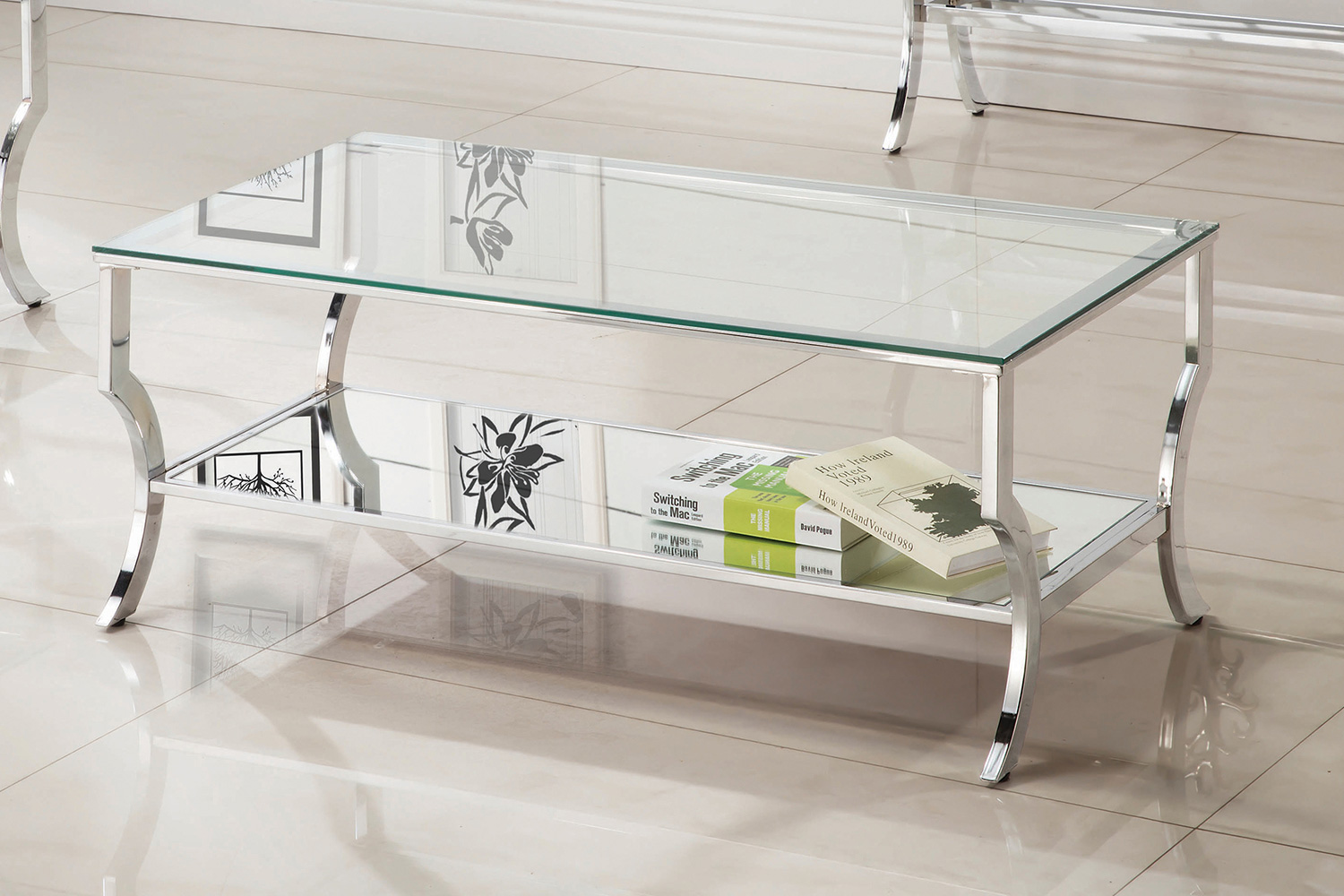 Coaster - Rectangular Coffee Table With Mirrored Shelf in Chrome