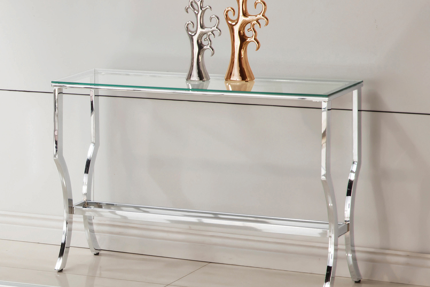 Coaster - Rectangular Sofa Table With Mirrored Shelf in Chrome