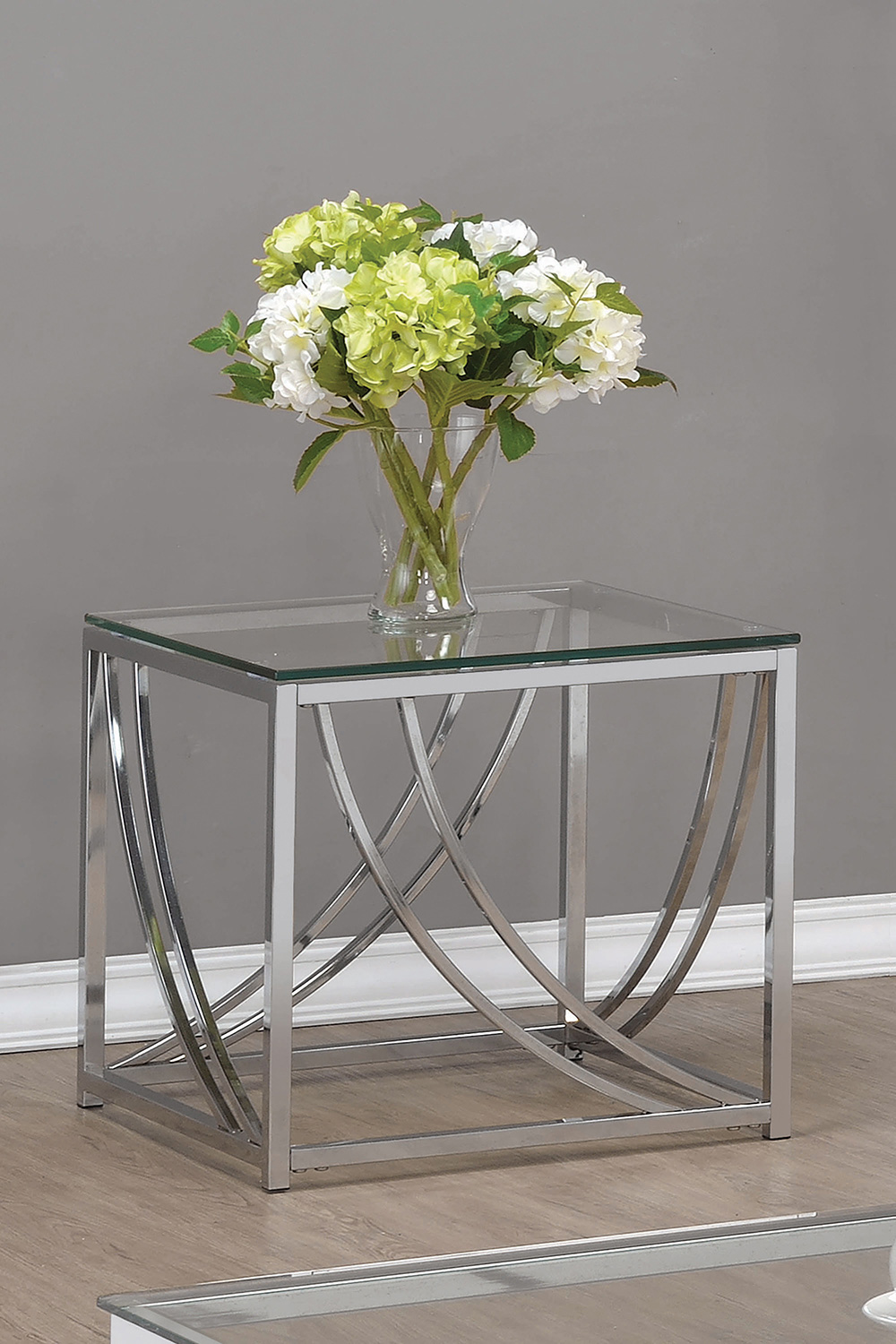 Coaster - Glass Top Square End Table Accents in Chrome