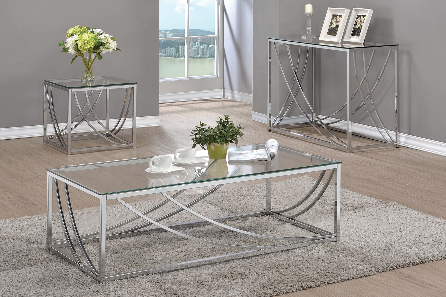 Coaster - Glass Top Square End Table Accents in Chrome