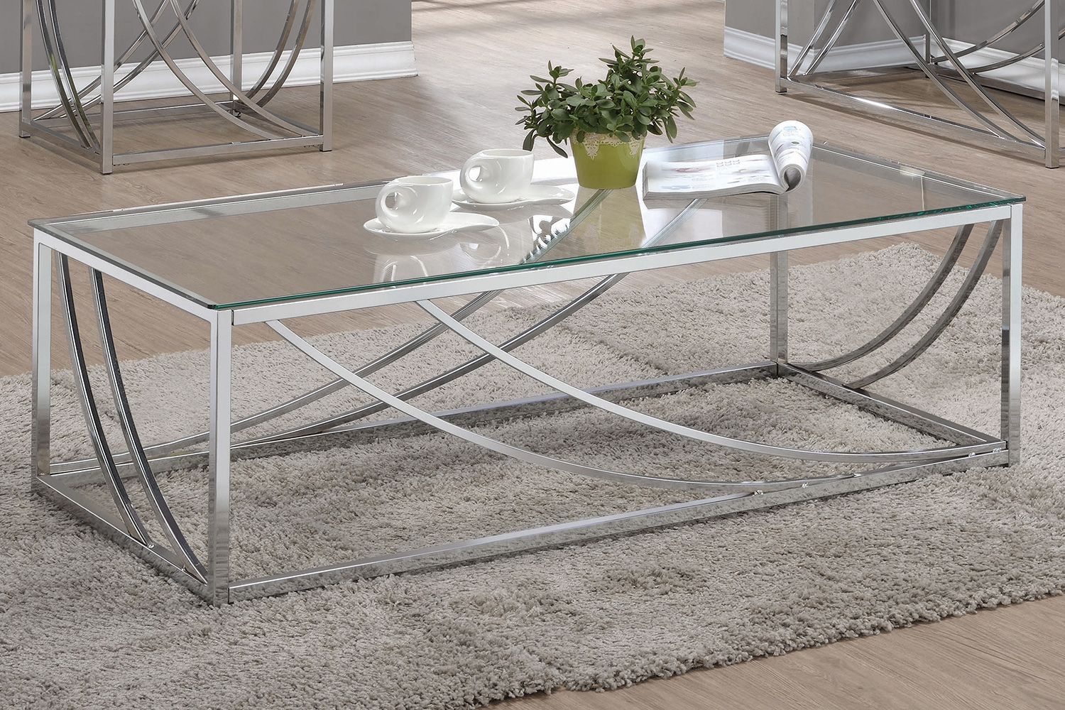 Coaster - Glass Top Rectangular Coffee Table Accents in Chrome