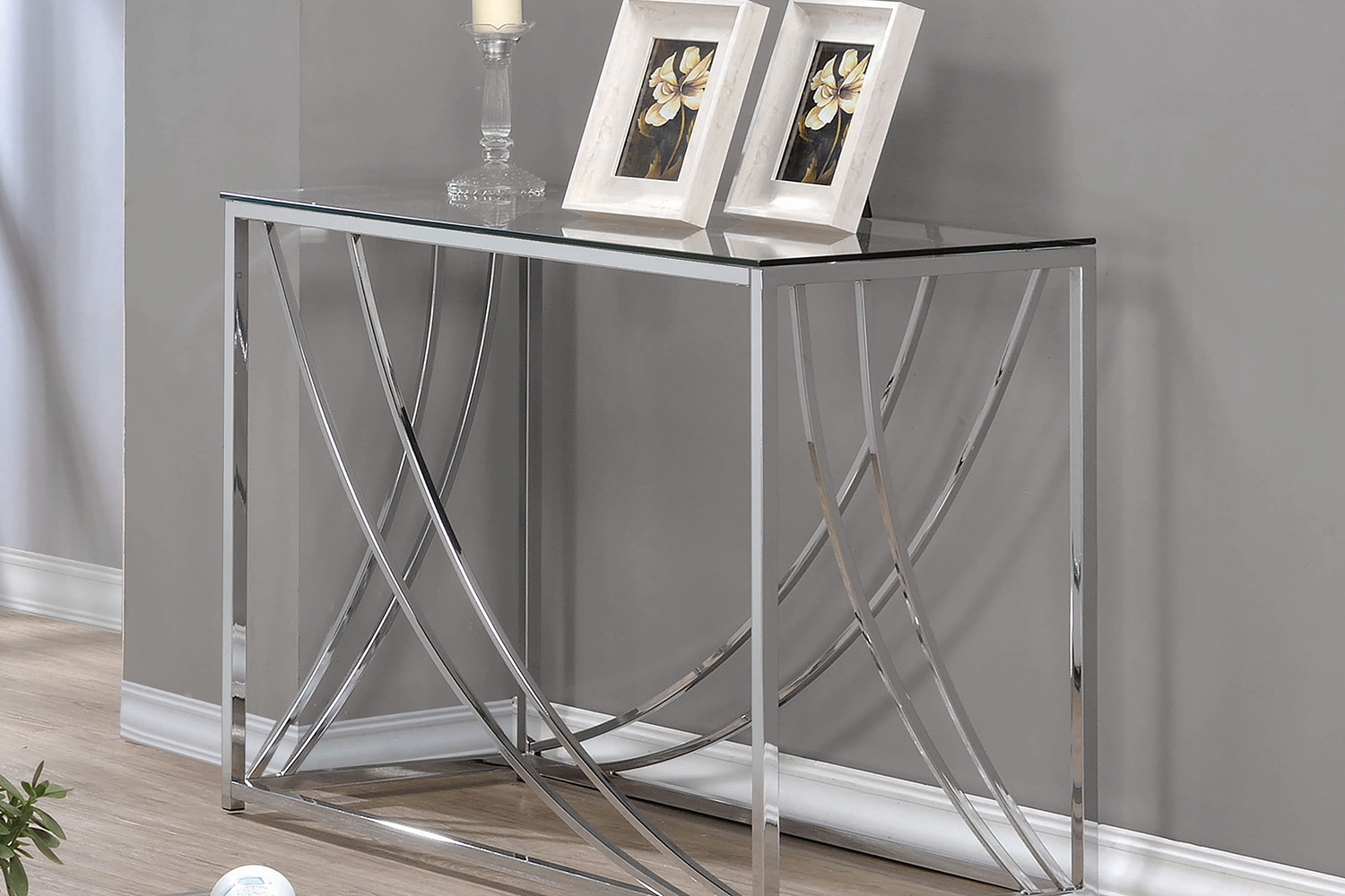 Coaster - Glass Top Rectangular Sofa Table Accents in Chrome