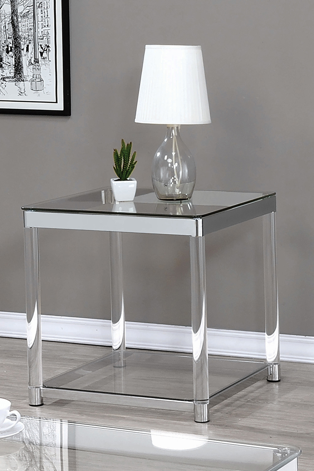 Coaster - Claude End Table With Lower Shelf in Chrome/Clear