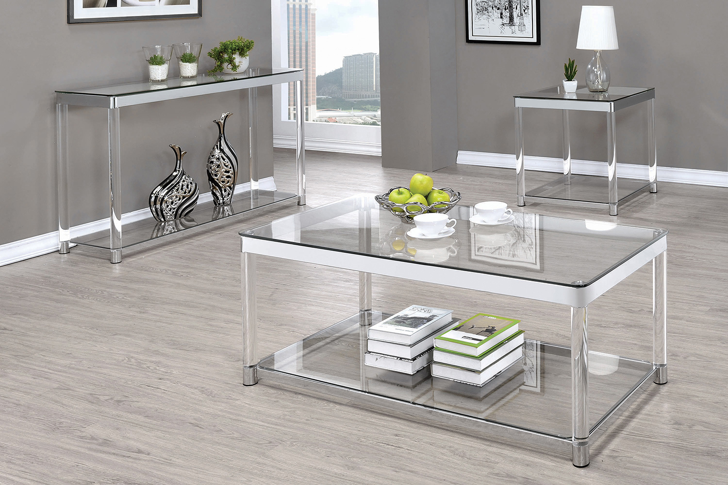 Coaster - Claude End Table With Lower Shelf in Chrome/Clear