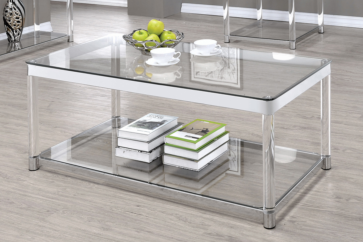 Coaster - Claude Coffee Table With Lower Shelf in Chrome/Clear