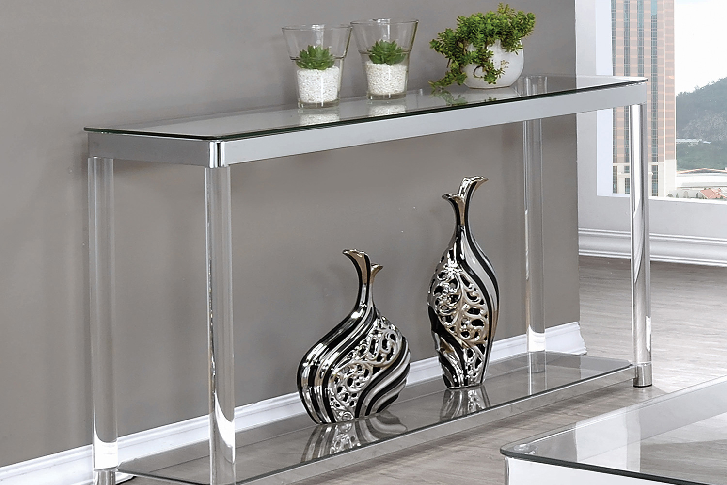 Coaster - Claude Sofa Table With Lower Shelf in Chrome/Clear