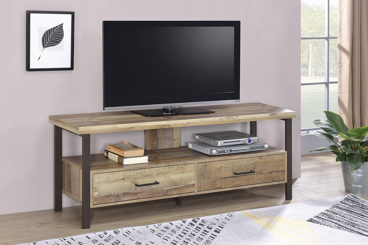 Coaster 59" 2-Drawer TV Console - Weathered Pine