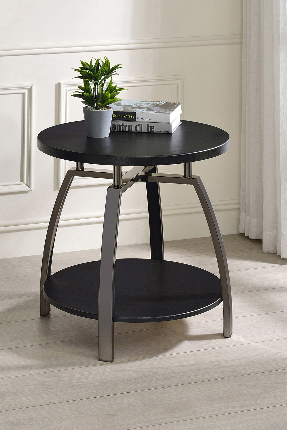 Coaster - Round End Table Dark in Dark Gray/Black Nickel