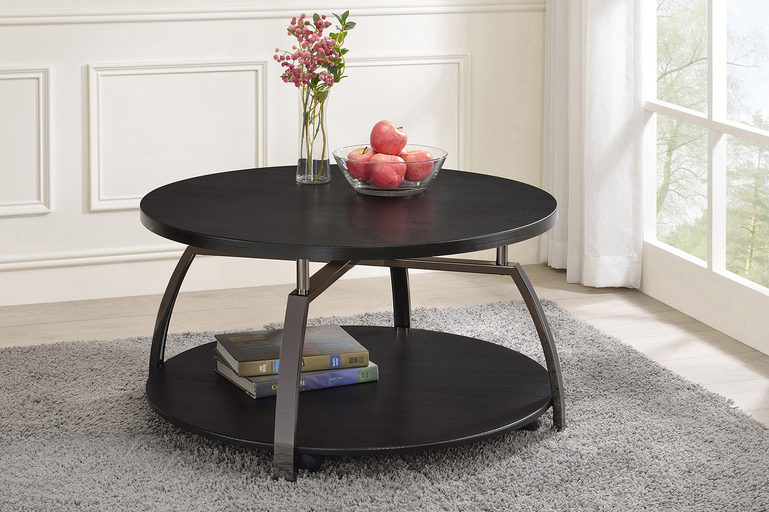 Coaster - Round Coffee Table in Dark Gray/Black Nickel