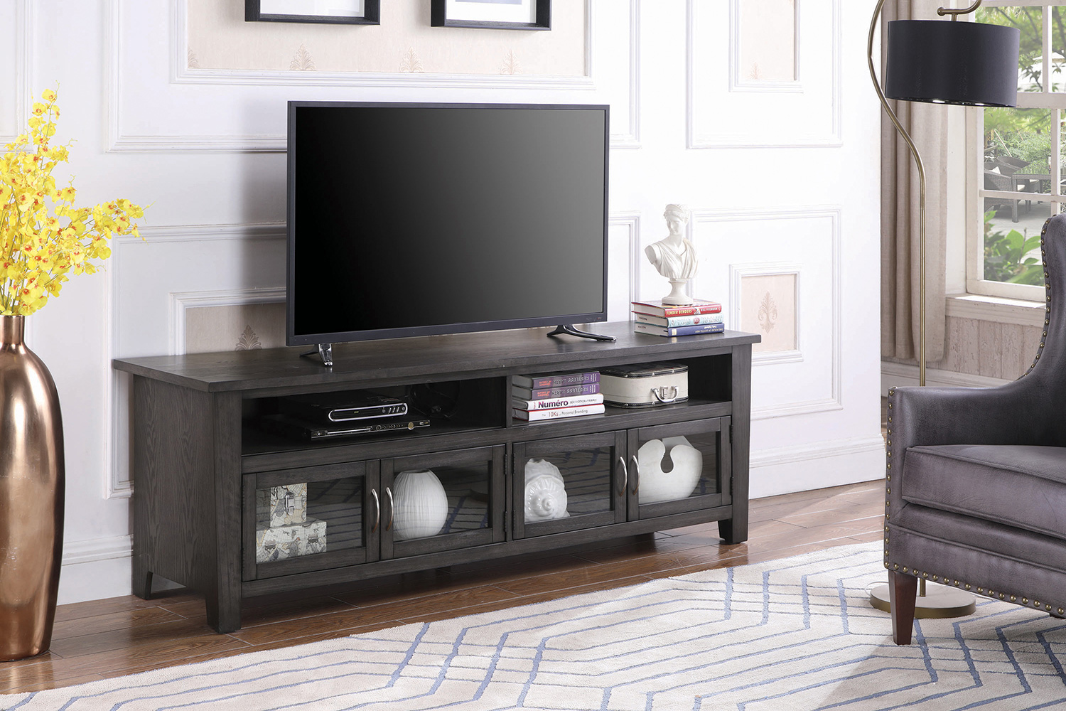 Coaster - 72" 4-Door TV Console in Dark Gray