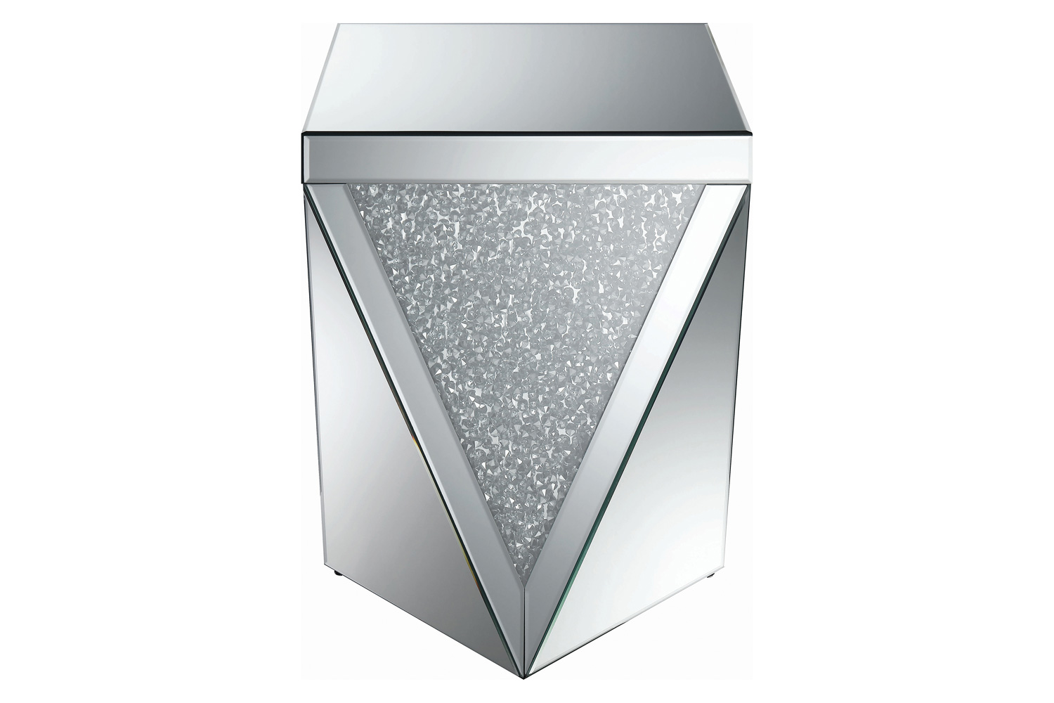 Coaster - Square End Table With Triangle Detailing in Silver/Clear Mirror