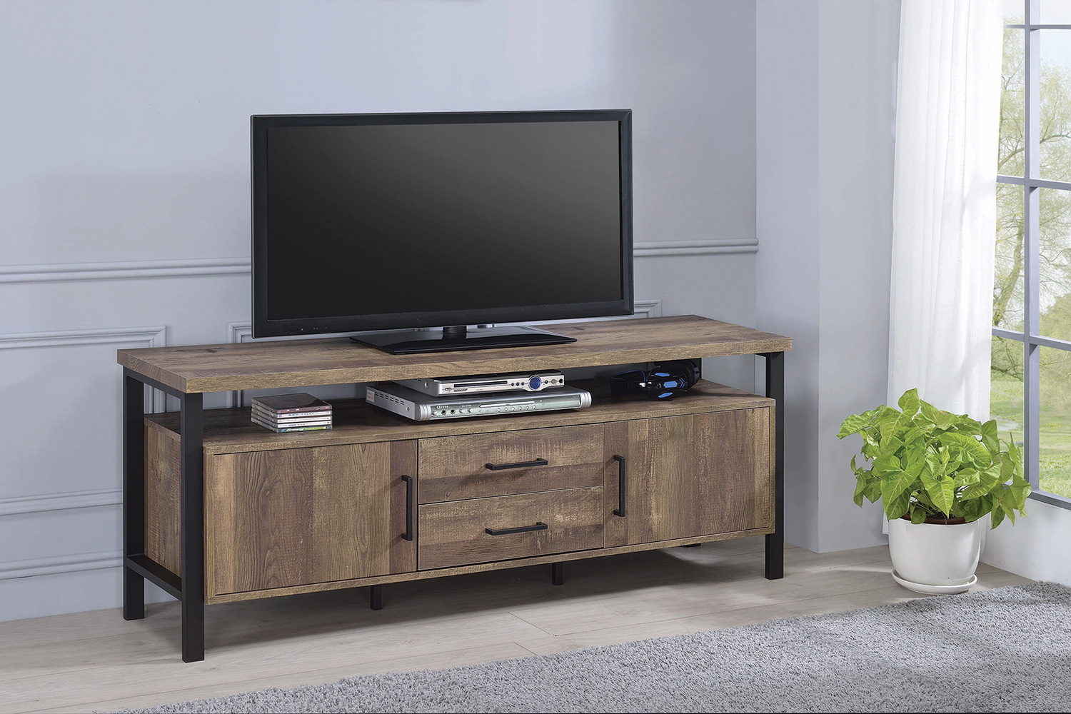 Coaster 59" 2-Drawer Rectangular TV Console - Rustic Oak