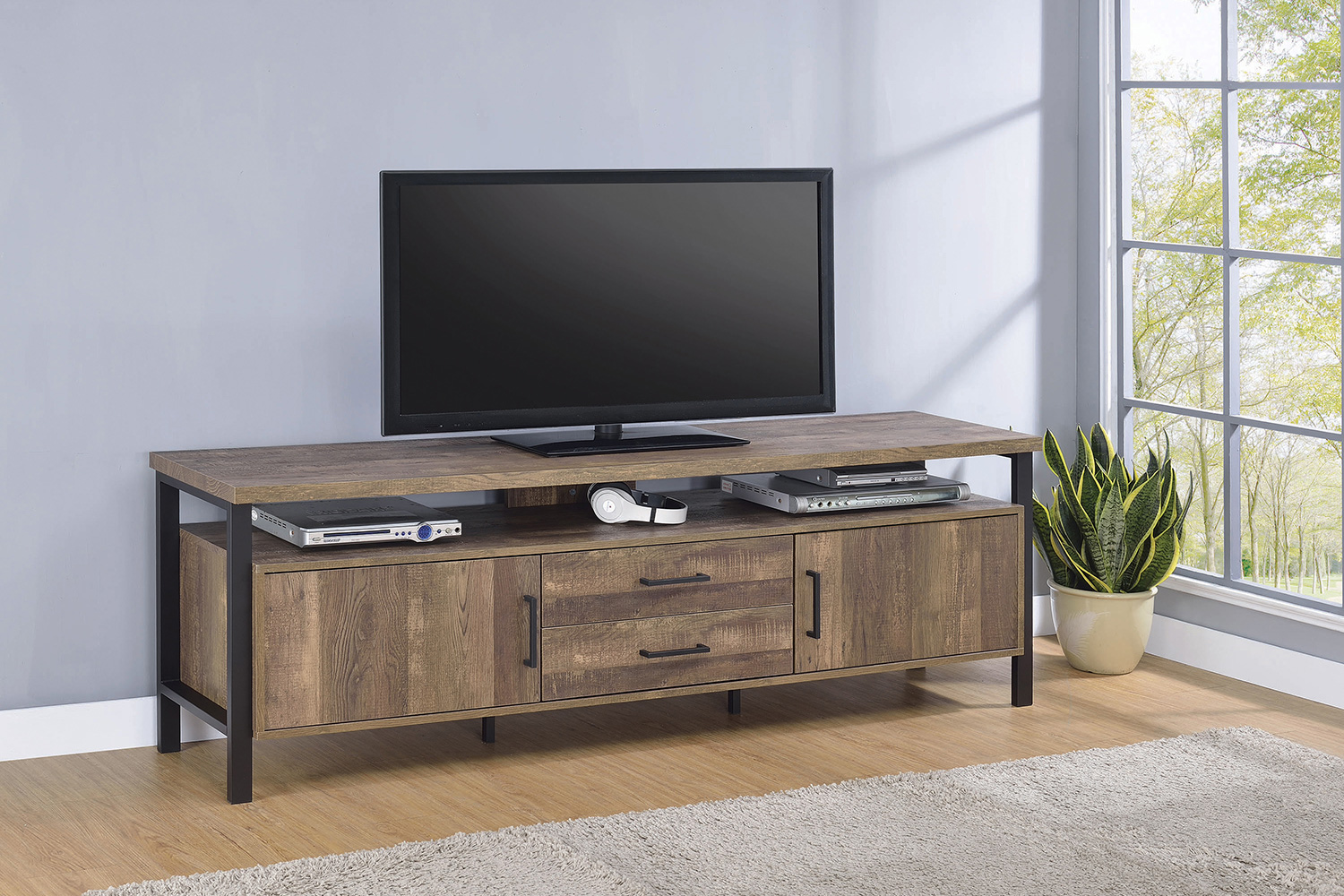 Coaster 71" 2-Drawer Rectangular TV Console - Rustic Oak