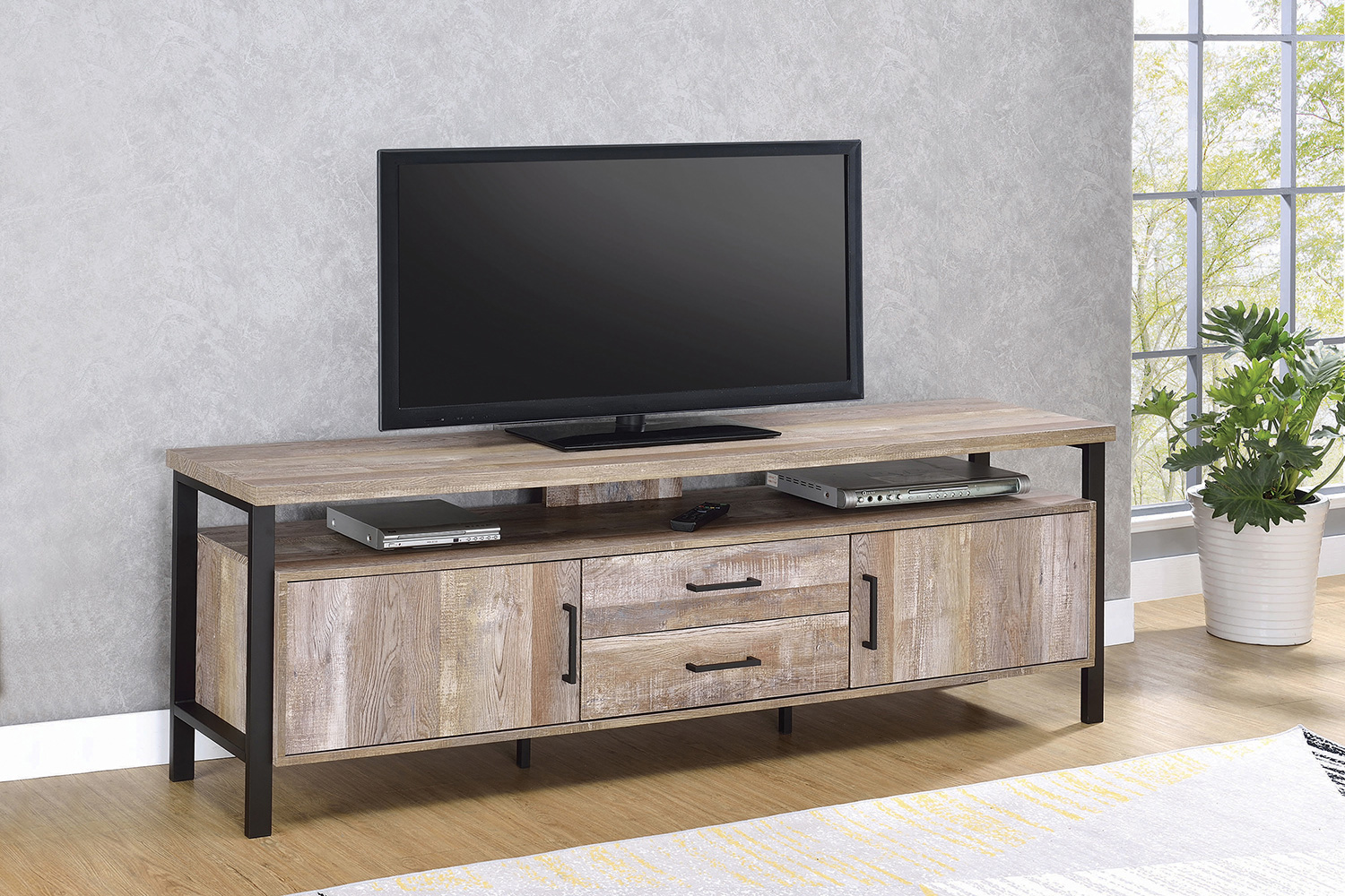 Coaster 71" 2-Drawer TV Console - Weathered Oak