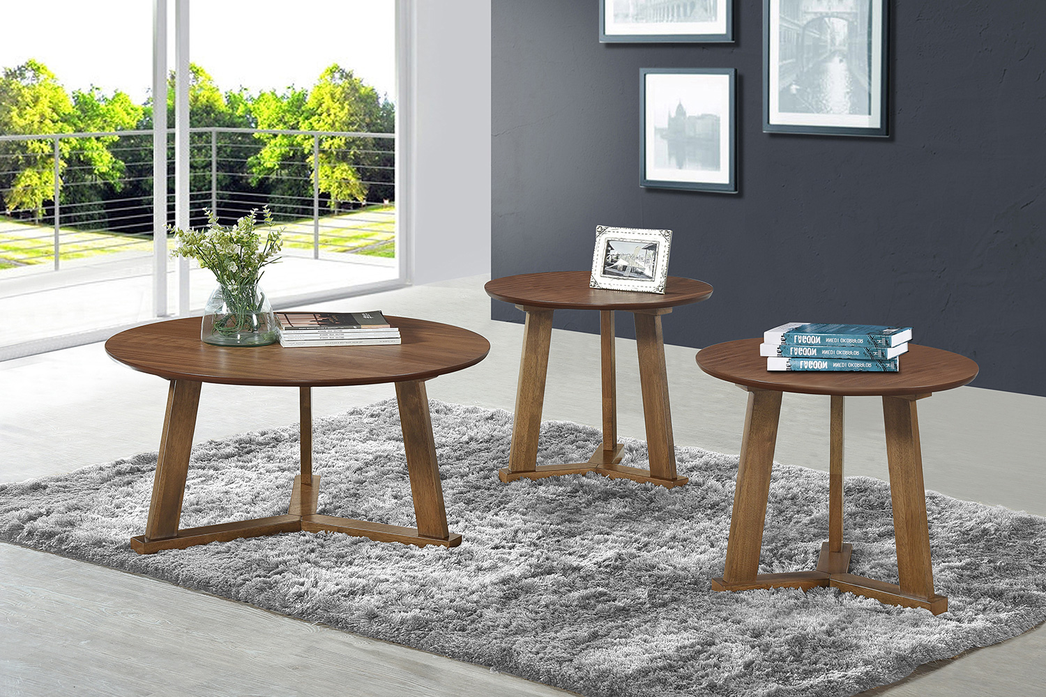 Coaster™ 3-Piece Round Occasional Table Set - Natural Walnut