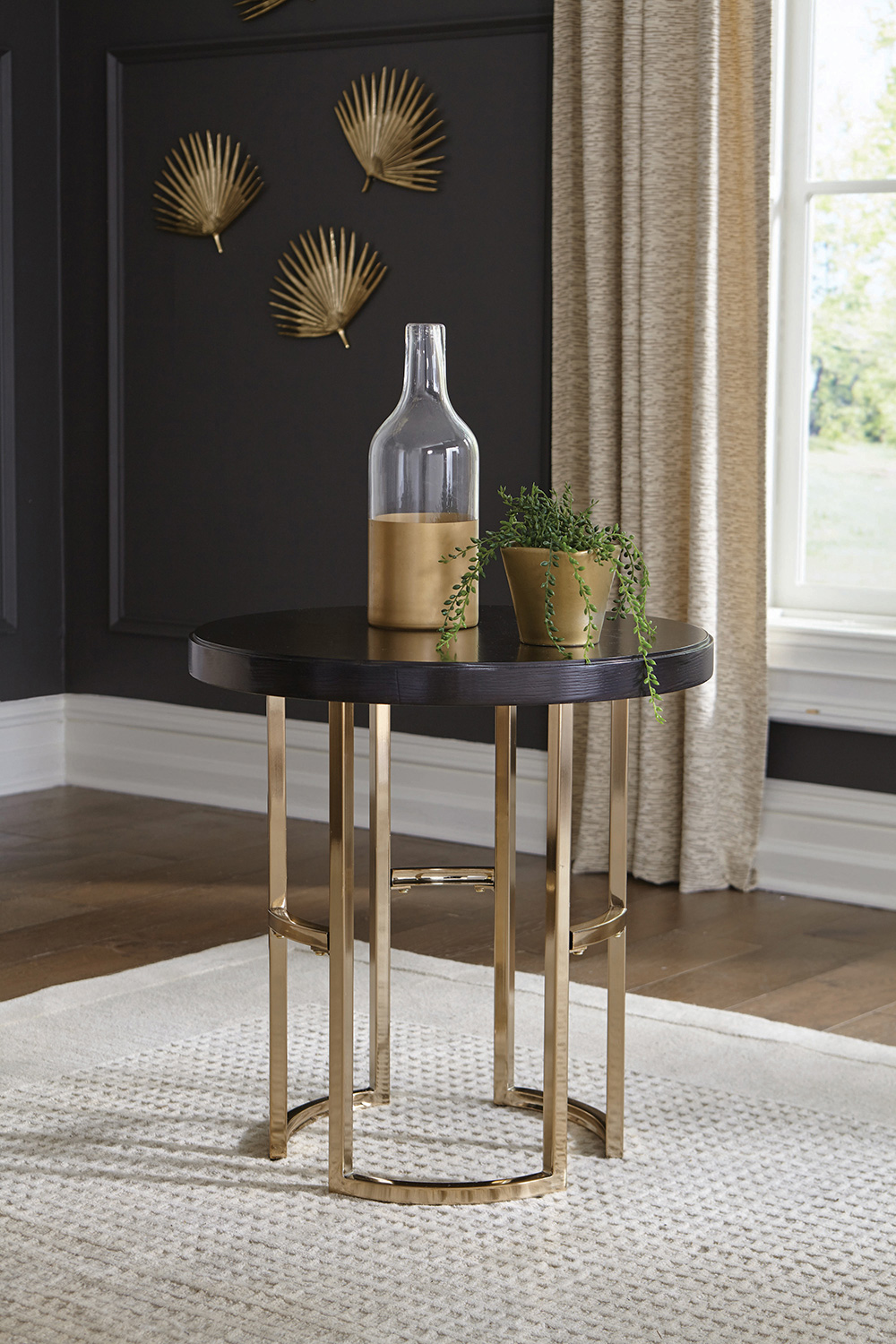 Coaster - Corliss Round End Table in Americano/Rose Brass