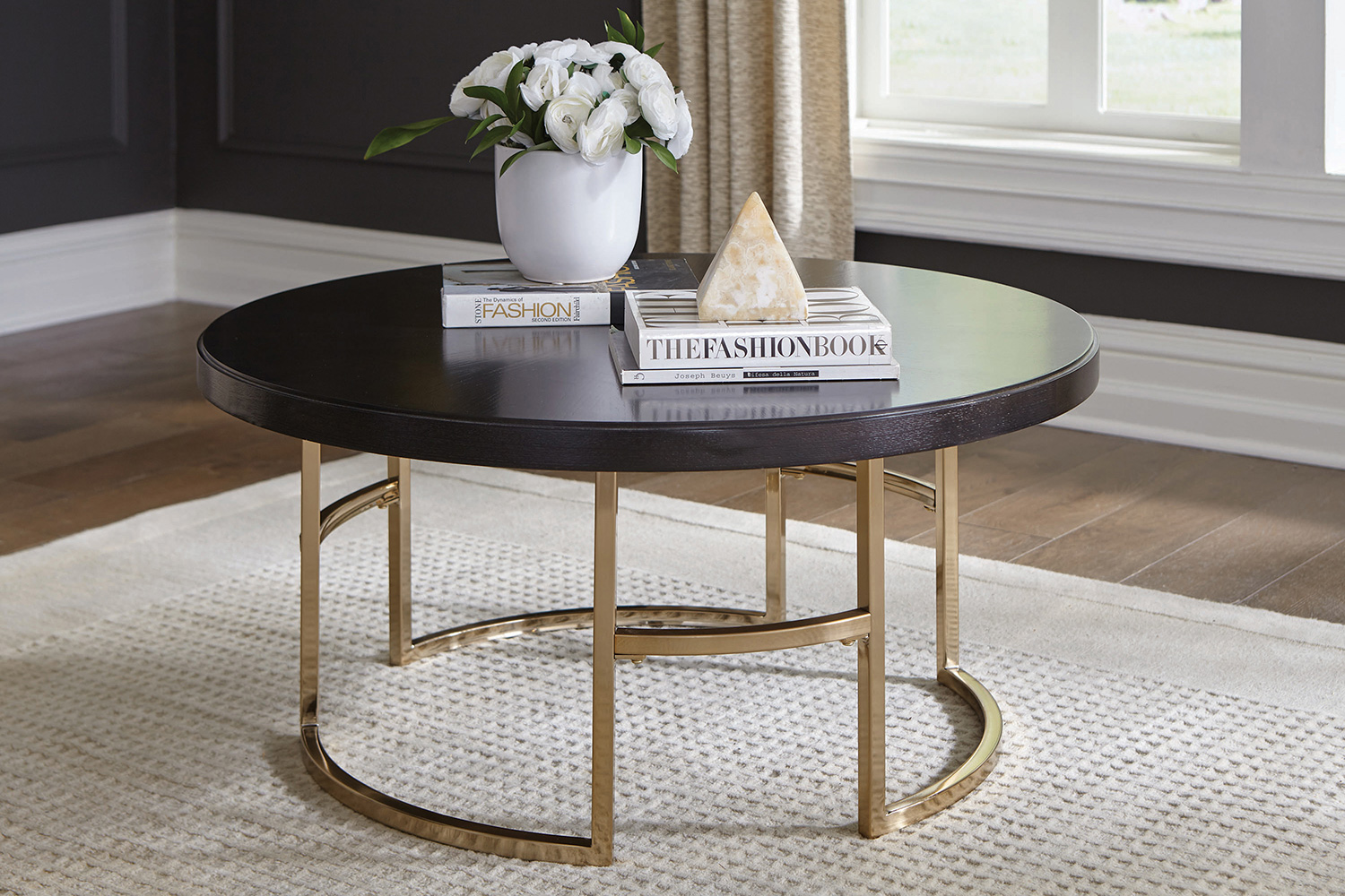 Coaster - Corliss Round Coffee Table in Americano/Rose Brass