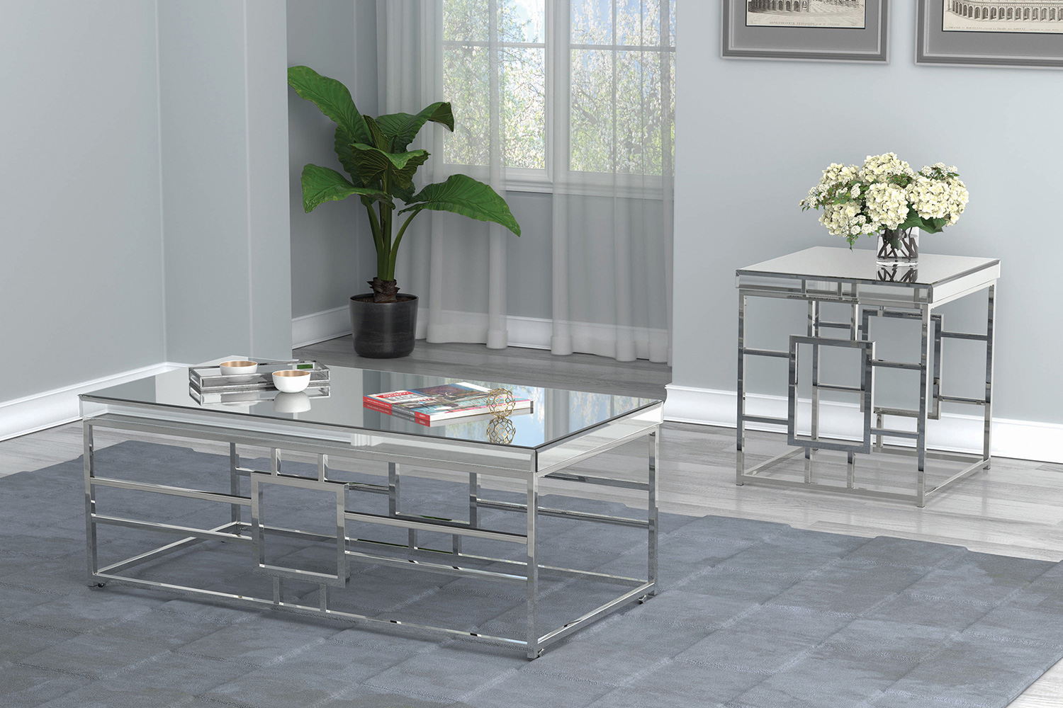 Coaster - Geometric Frame Square End Table in Chrome