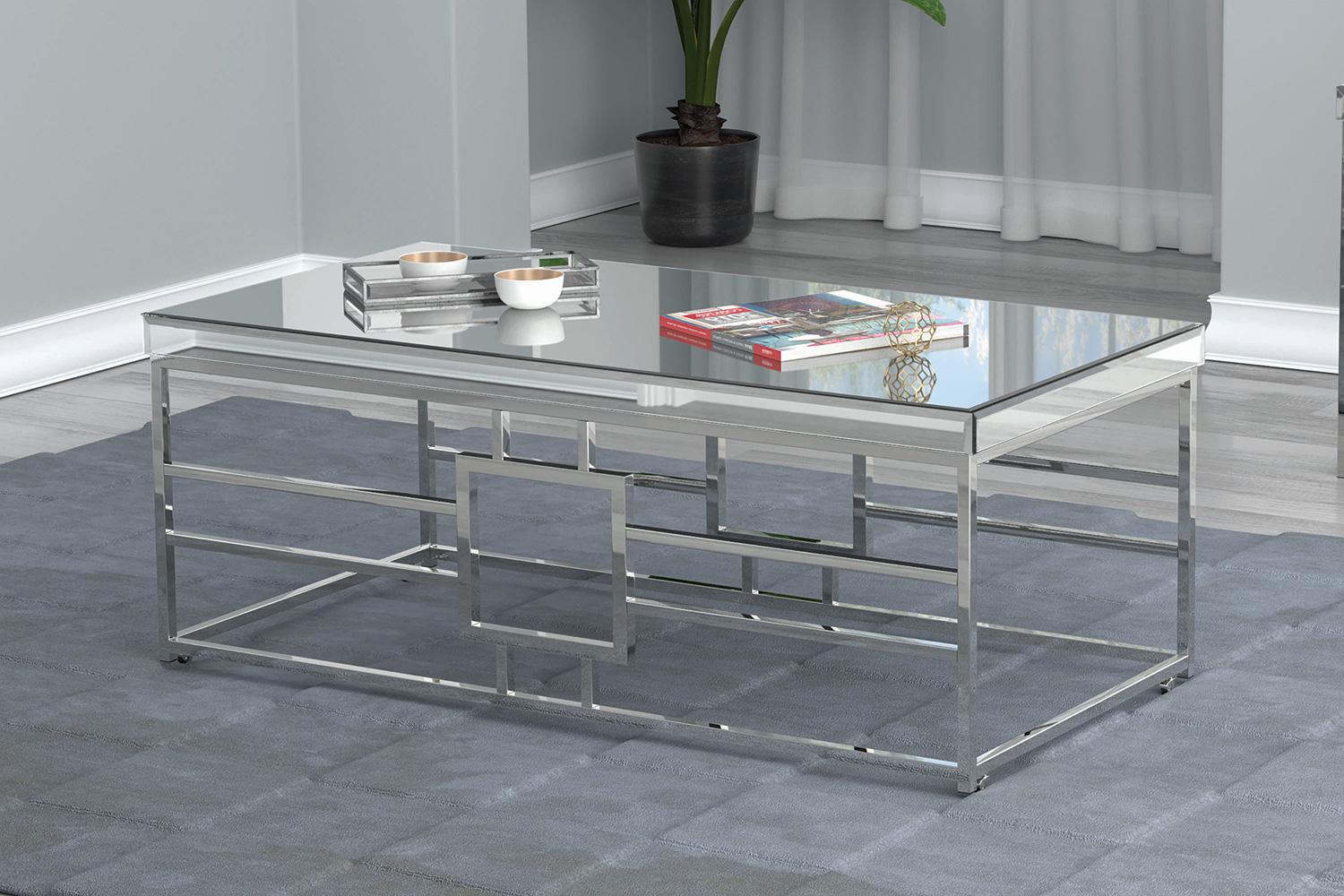 Coaster - Geometric Frame Rectangular Coffee Table in Chrome