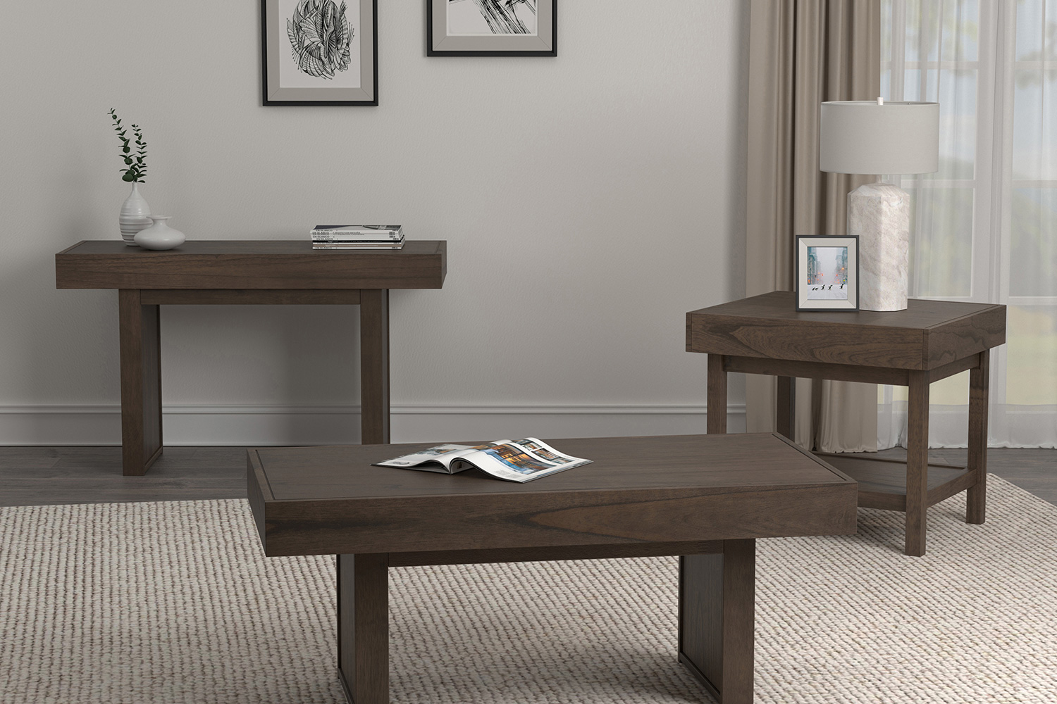 Coaster - Rectangle End Table With Shelf in Wheat Brown