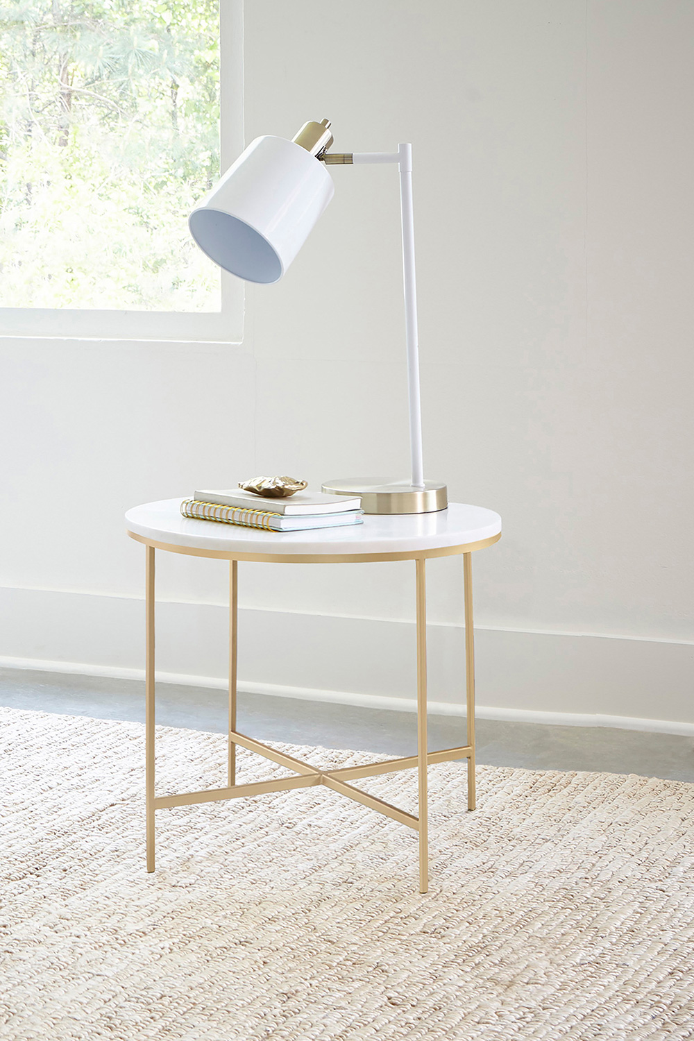 Coaster - Round X-Cross End Table in White/Gold