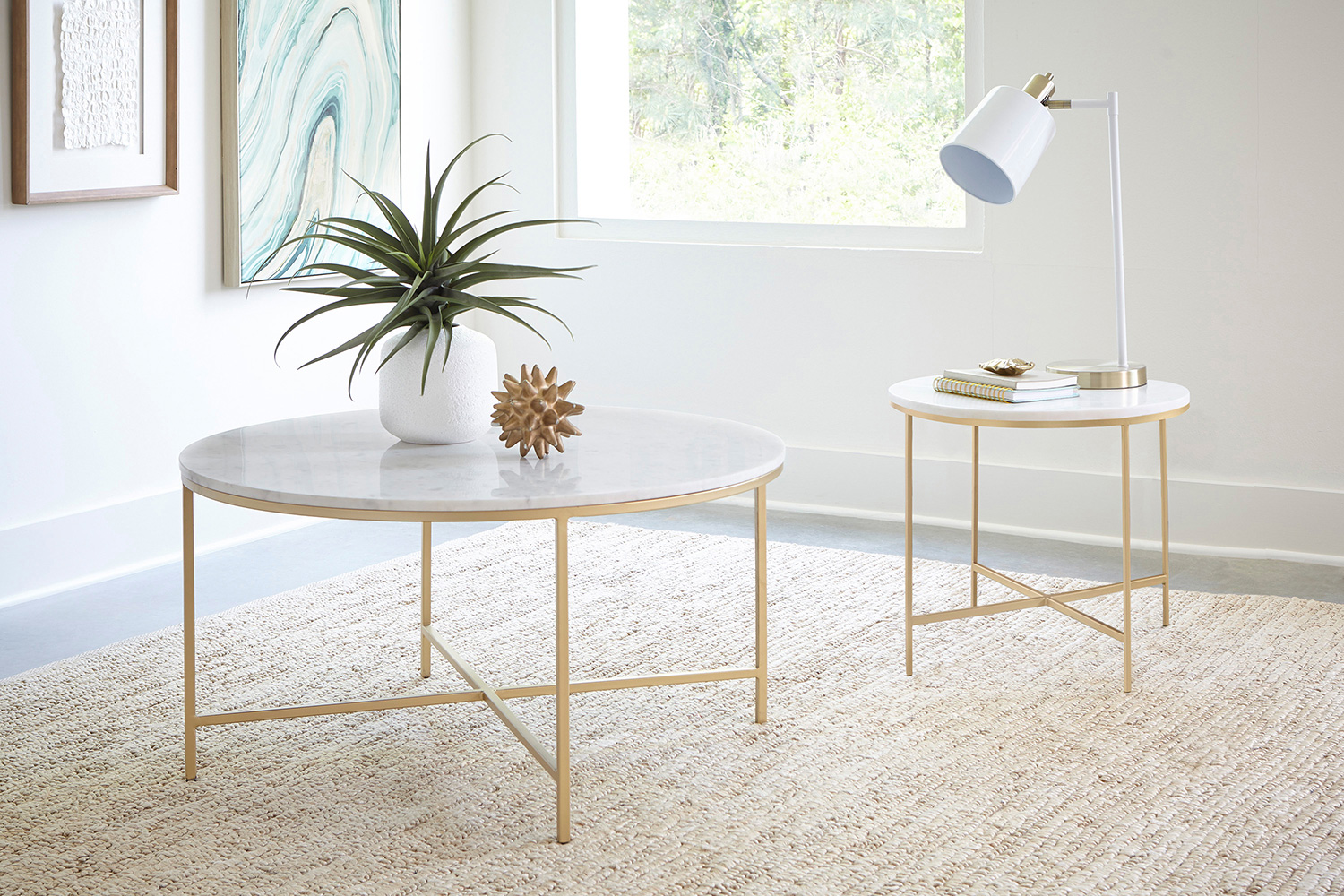 Coaster - Round X-Cross End Table in White/Gold