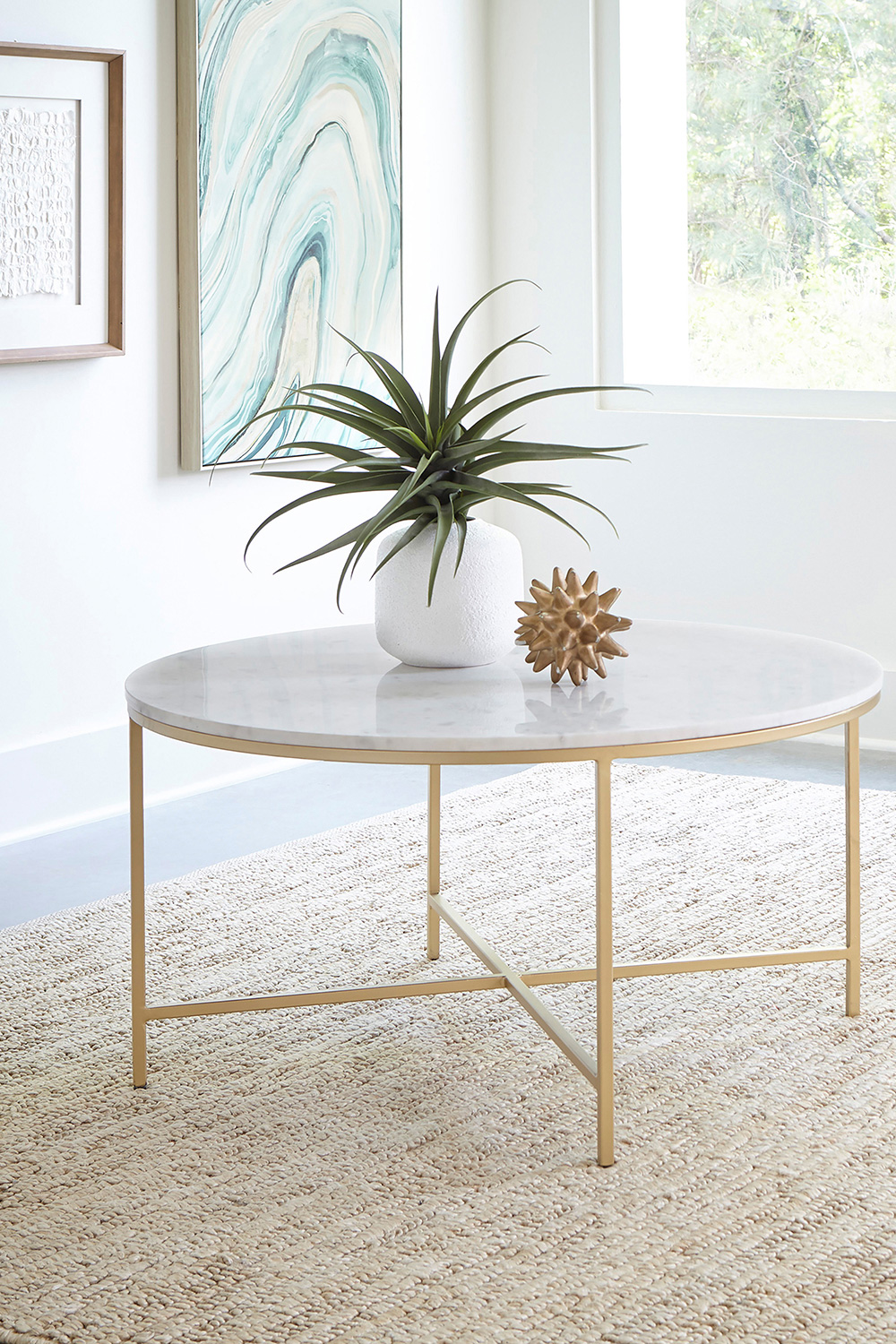 Coaster - Round X-Cross Coffee Table in White/Gold