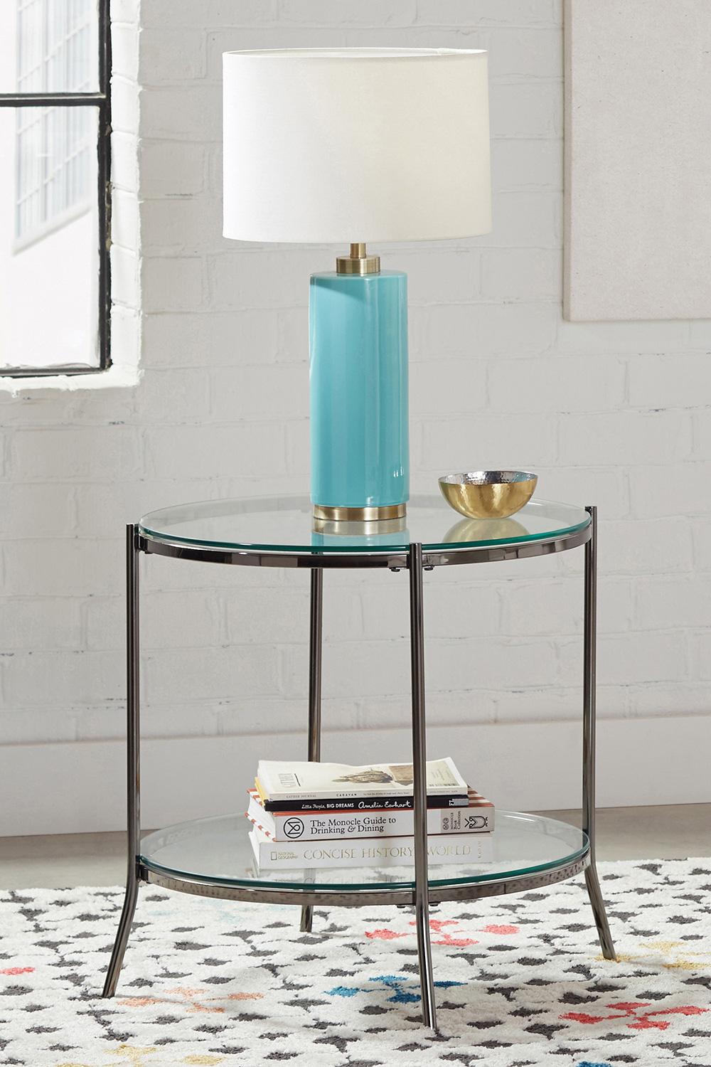 Coaster - Round Glass Top End Table in Black Nickel/Clear