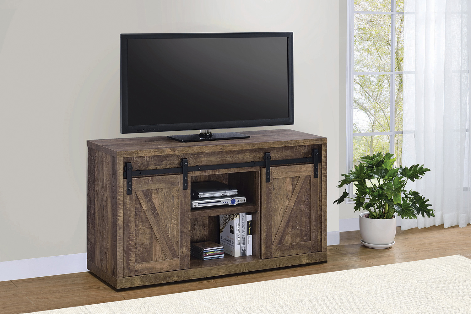 Coaster 48-Inch 3-Shelf Sliding Doors TV Console - Rustic Oak