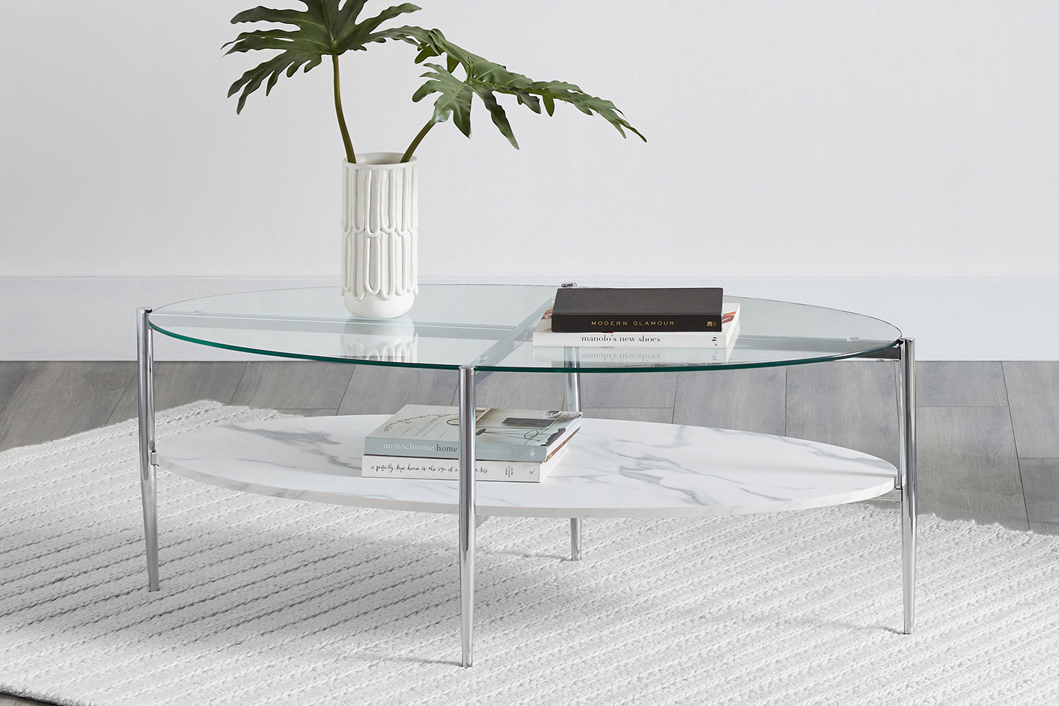 Coaster - Round Glass Top Coffee Table in White/Chrome