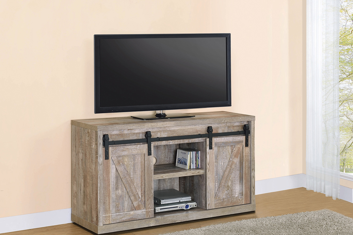 Coaster 48-Inch 3-Shelf Sliding Doors TV Console - Weathered Oak