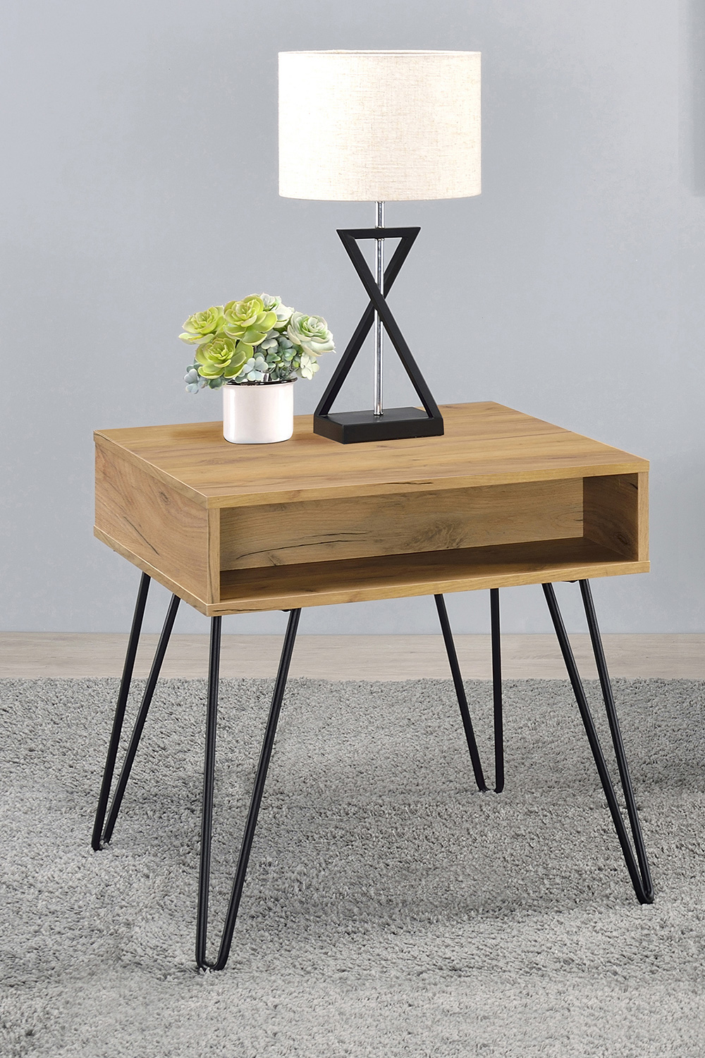 Coaster - Square End Table With Open Compartment in Golden Oak/Black