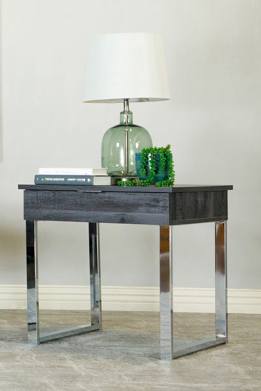 Coaster - Square 1-Drawer End Table in Dark Charcoal/Chrome