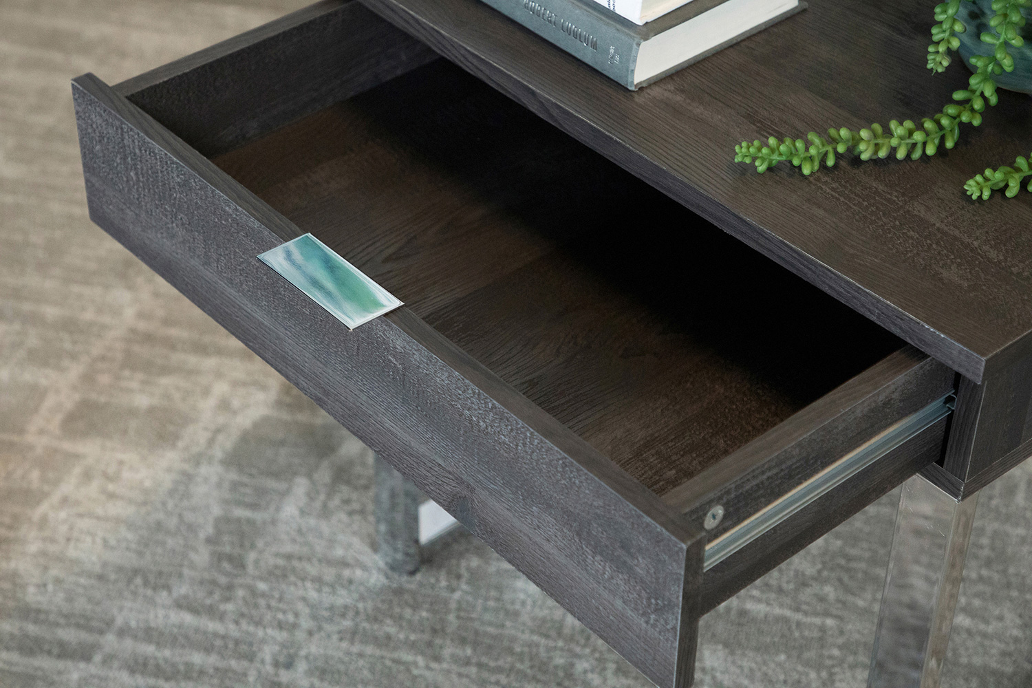 Coaster - Square 1-Drawer End Table in Dark Charcoal/Chrome