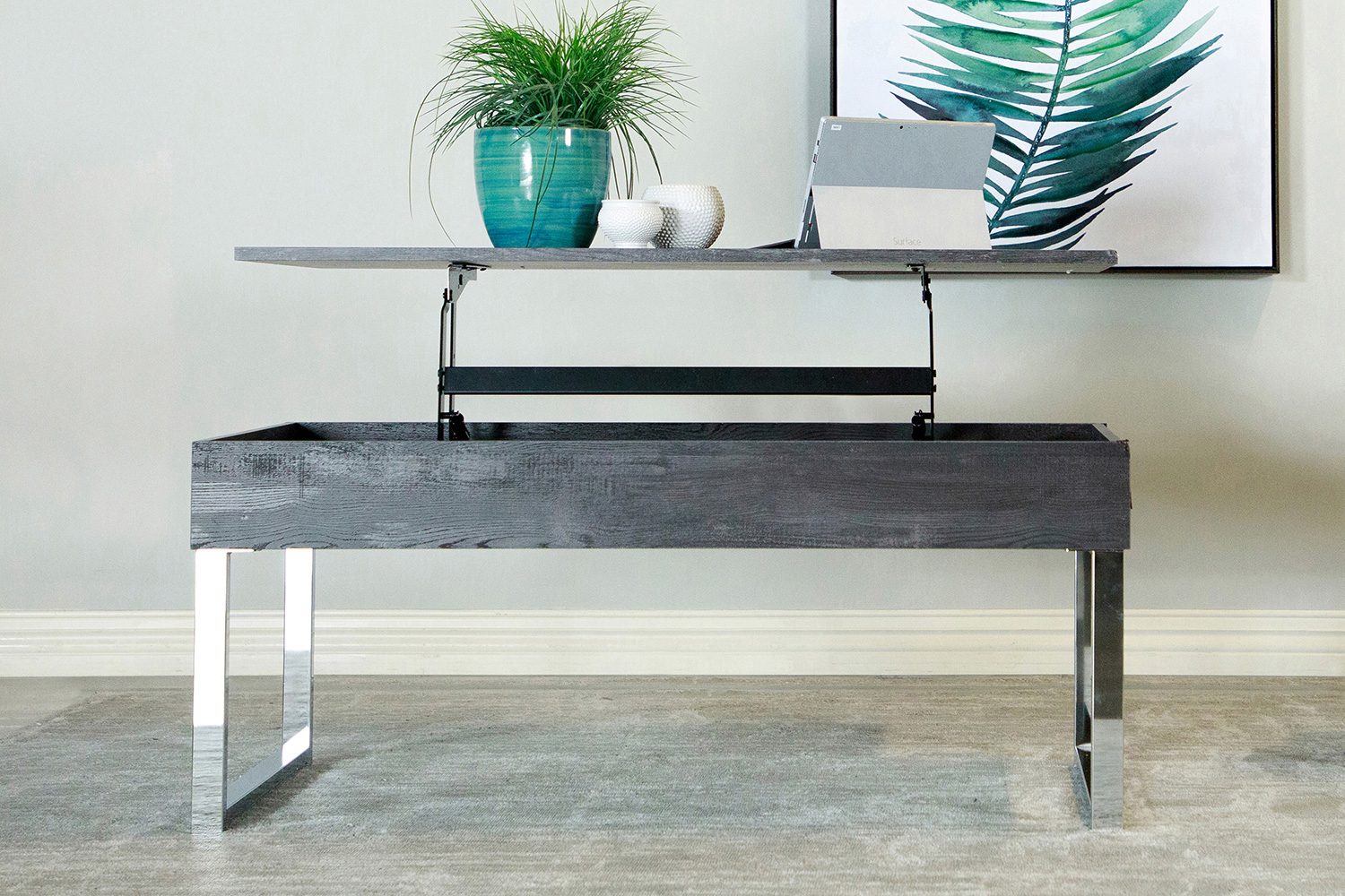 Coaster - Lift Top Storage Coffee Table in Dark Charcoal/Chrome